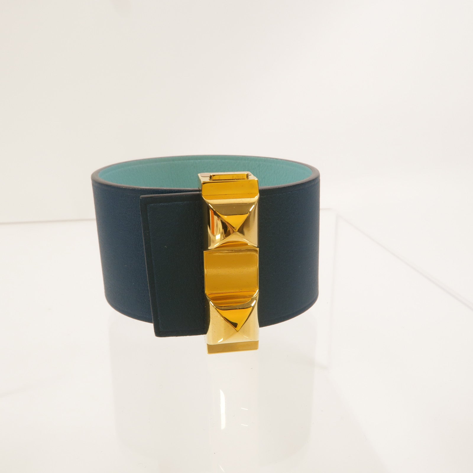 HERMES Swift皮革Collier de Chien PM手鐲Bleu Tie/Ciel