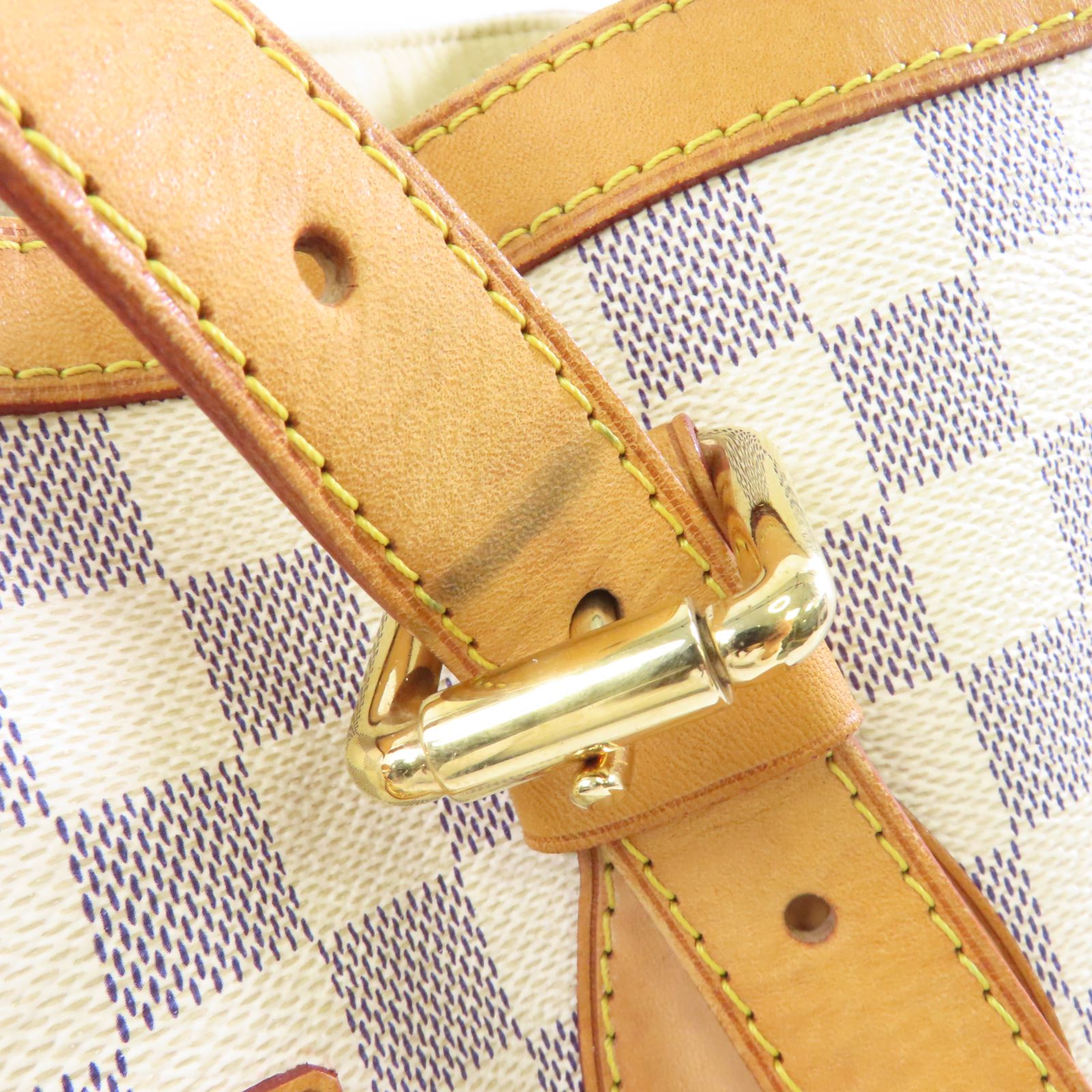 LOUIS VUITTON Damier Azur Hampstead MM金扣手挽袋白色