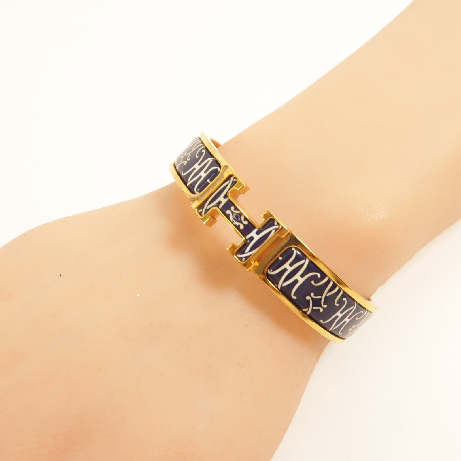 HERMES Clic H Bangle Metal Enamel Gold Blue