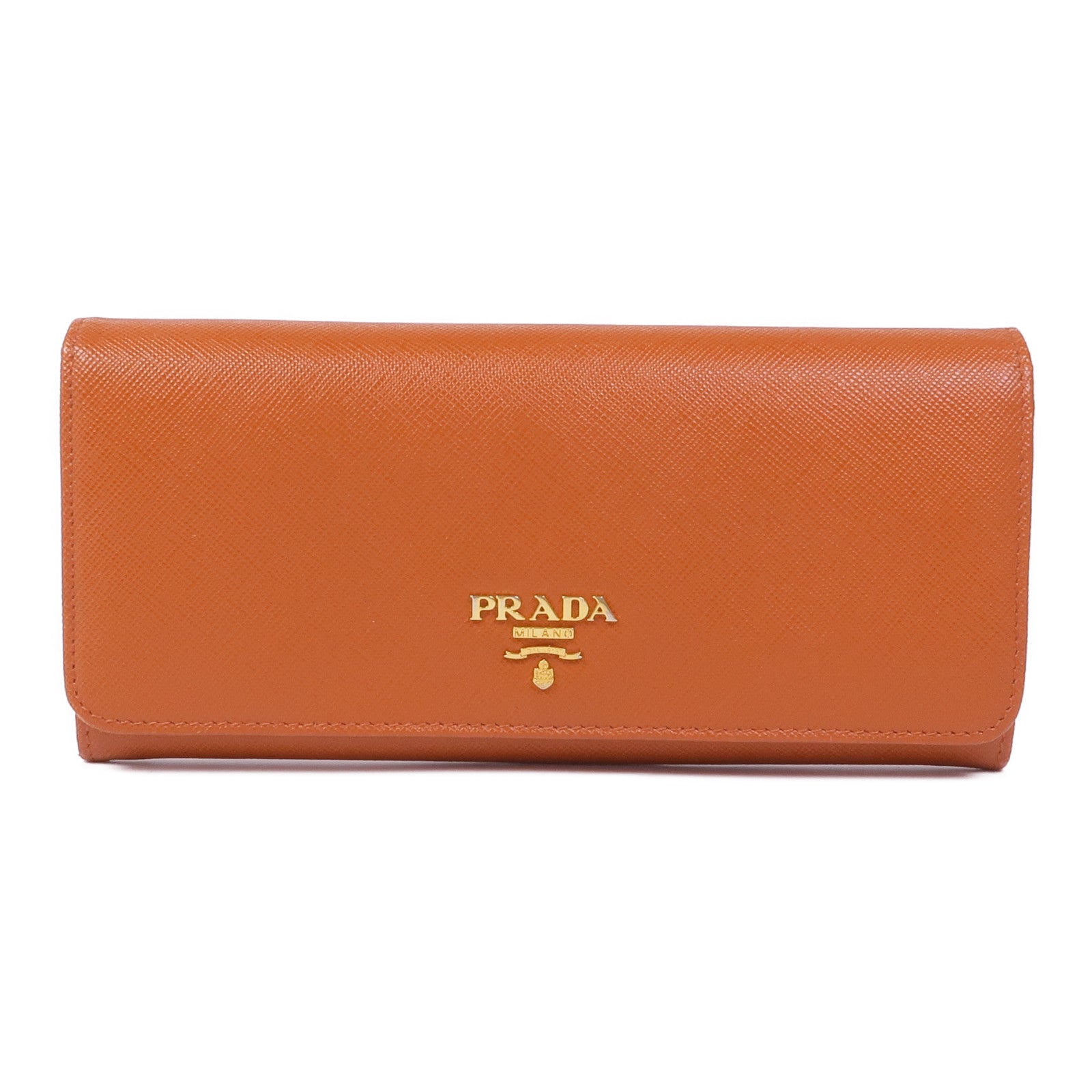 PRADA GHW Long Wallet Calfskin Leather Brown