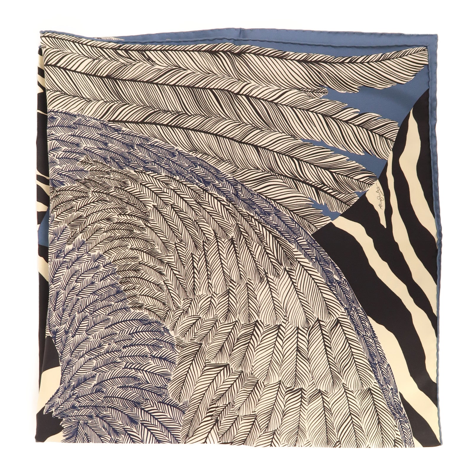 HERMES 絲質Scarf絲巾藍色/黑色/白色