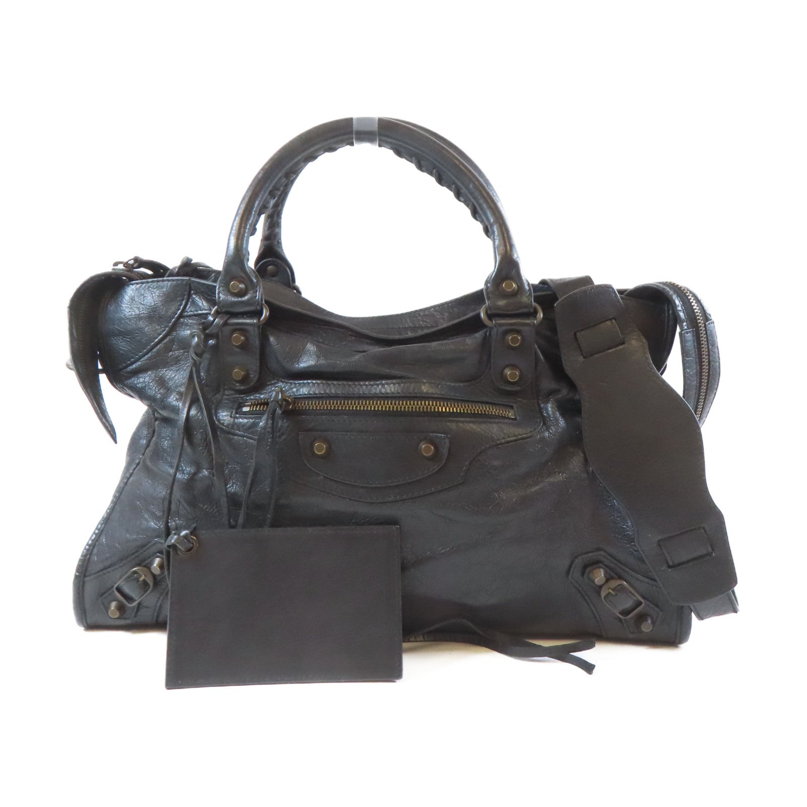 BALENCIAGA 羊皮皮革City黑扣手挽肩背兩用袋黑色