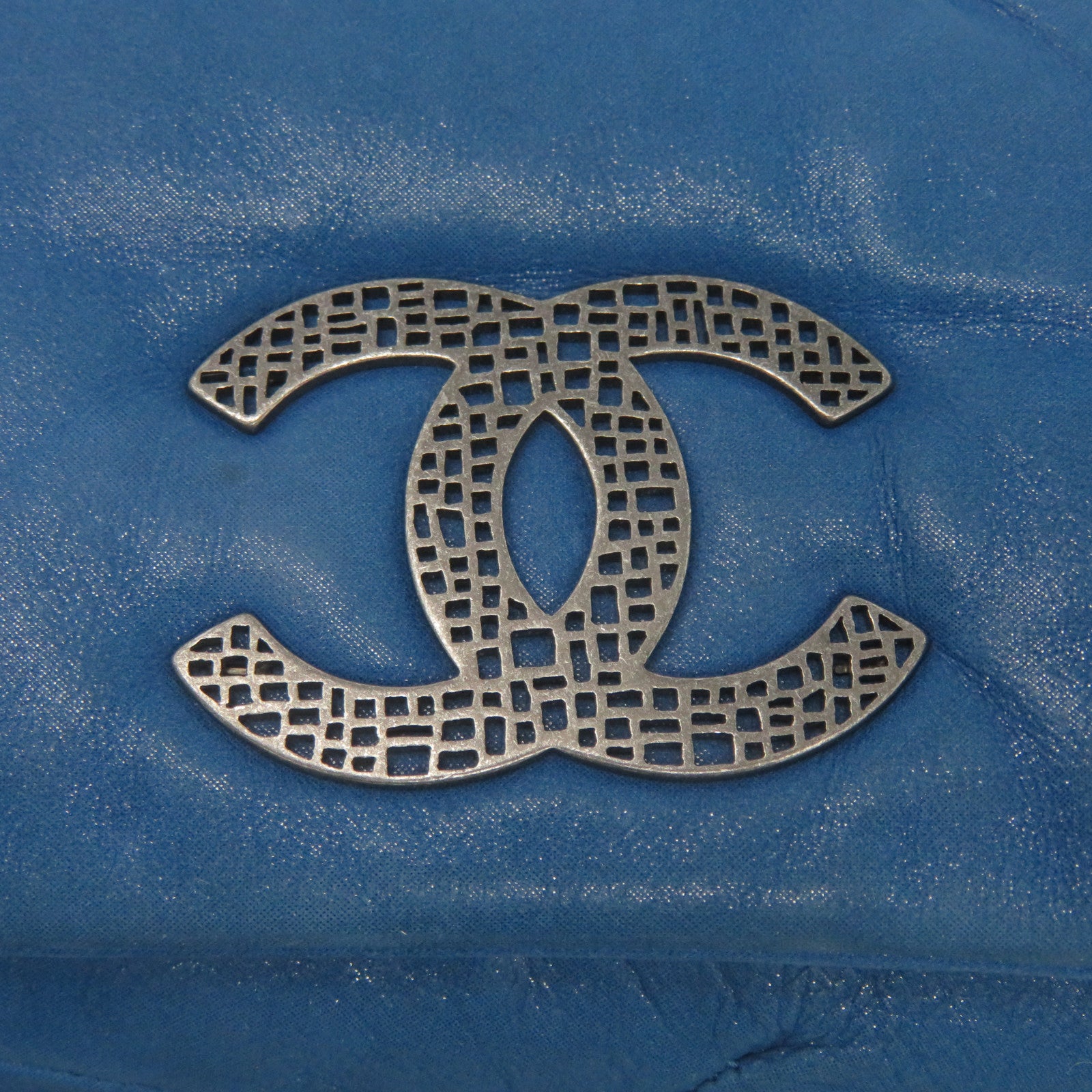 CHANEL 【激減優惠】牛皮皮革Chain Shoulder銀扣鏈帶肩背袋藍色