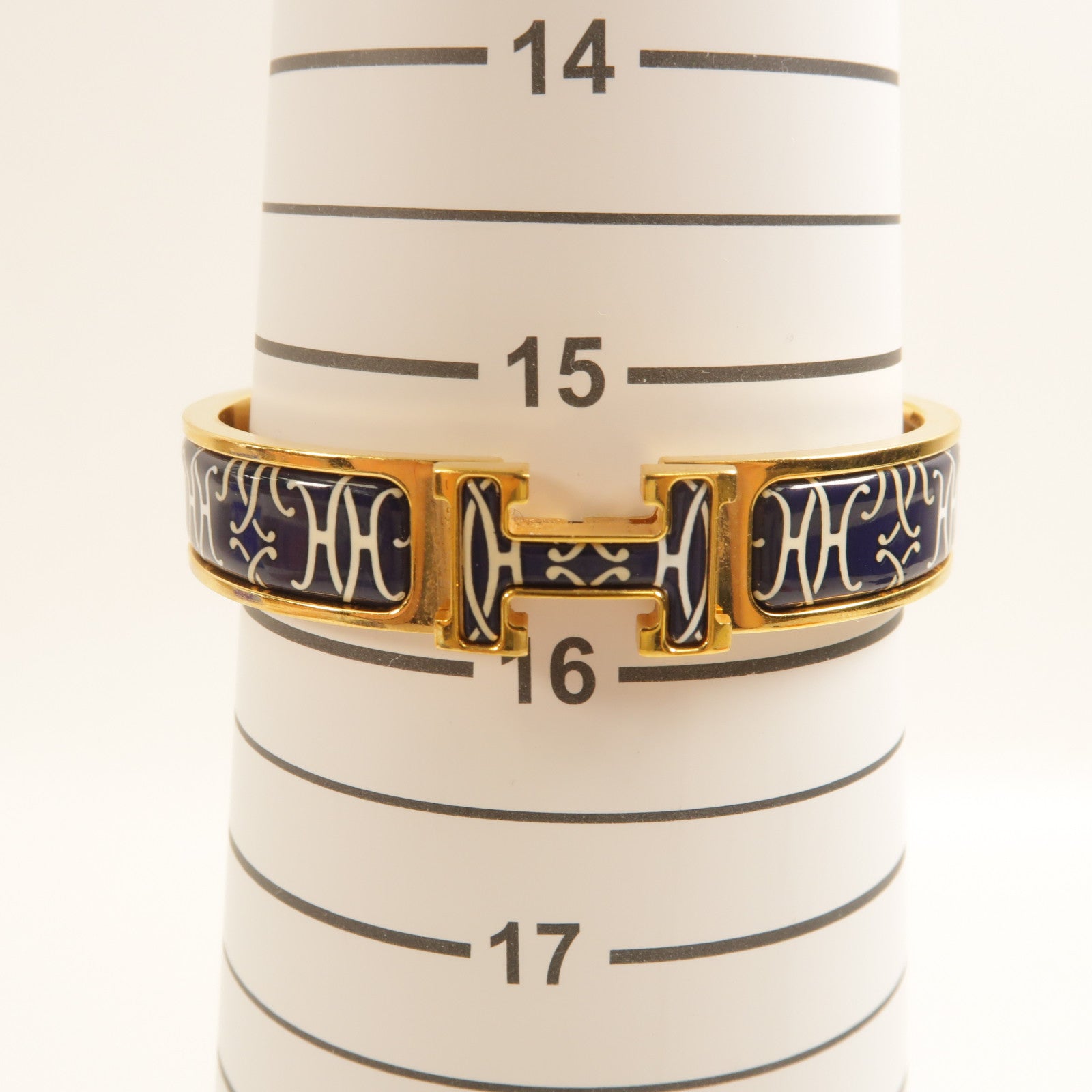 HERMES Clic H Bangle Metal Enamel Gold Blue