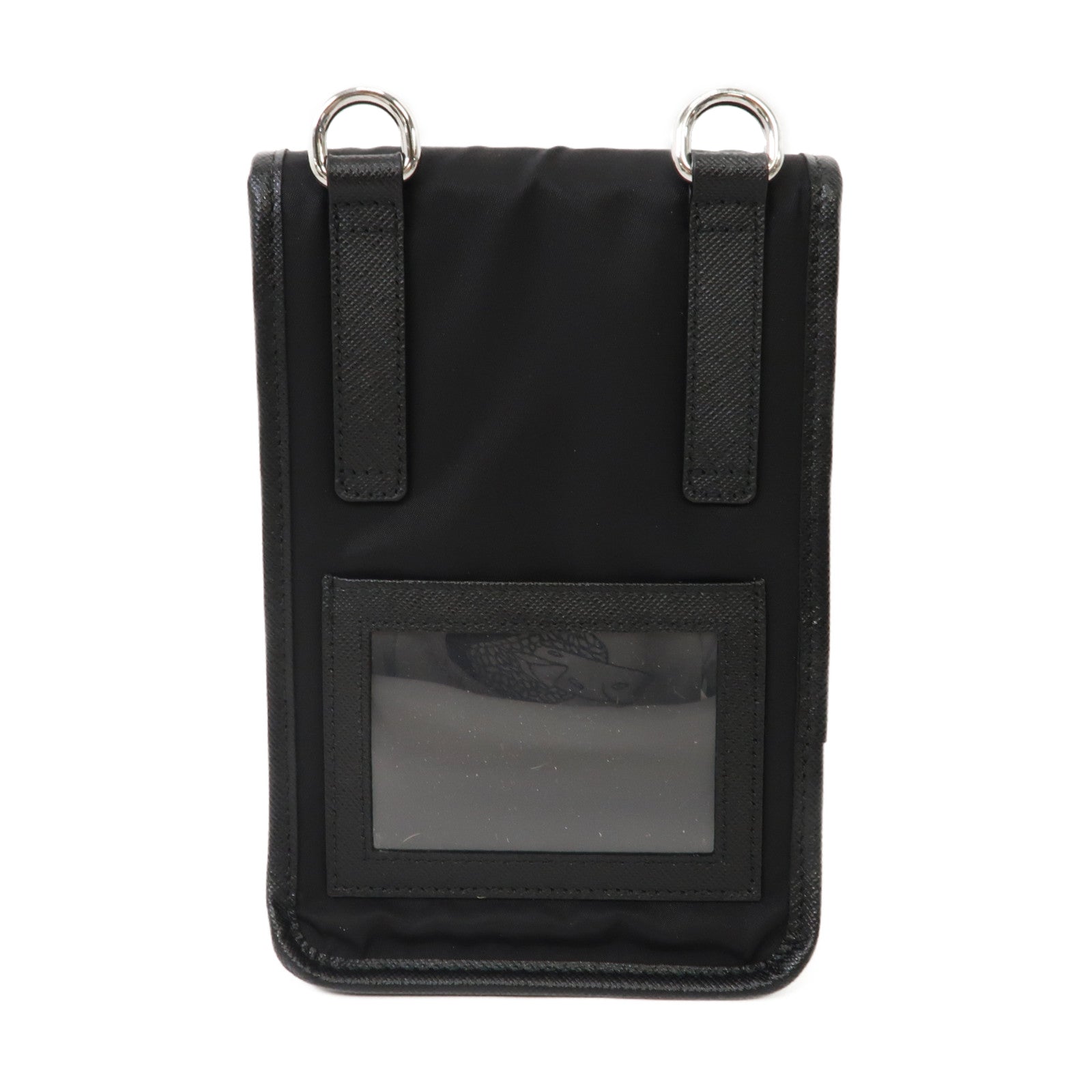 PRADA Saffiano皮革/尼龍Smartphone Case銀扣肩背袋黑色
