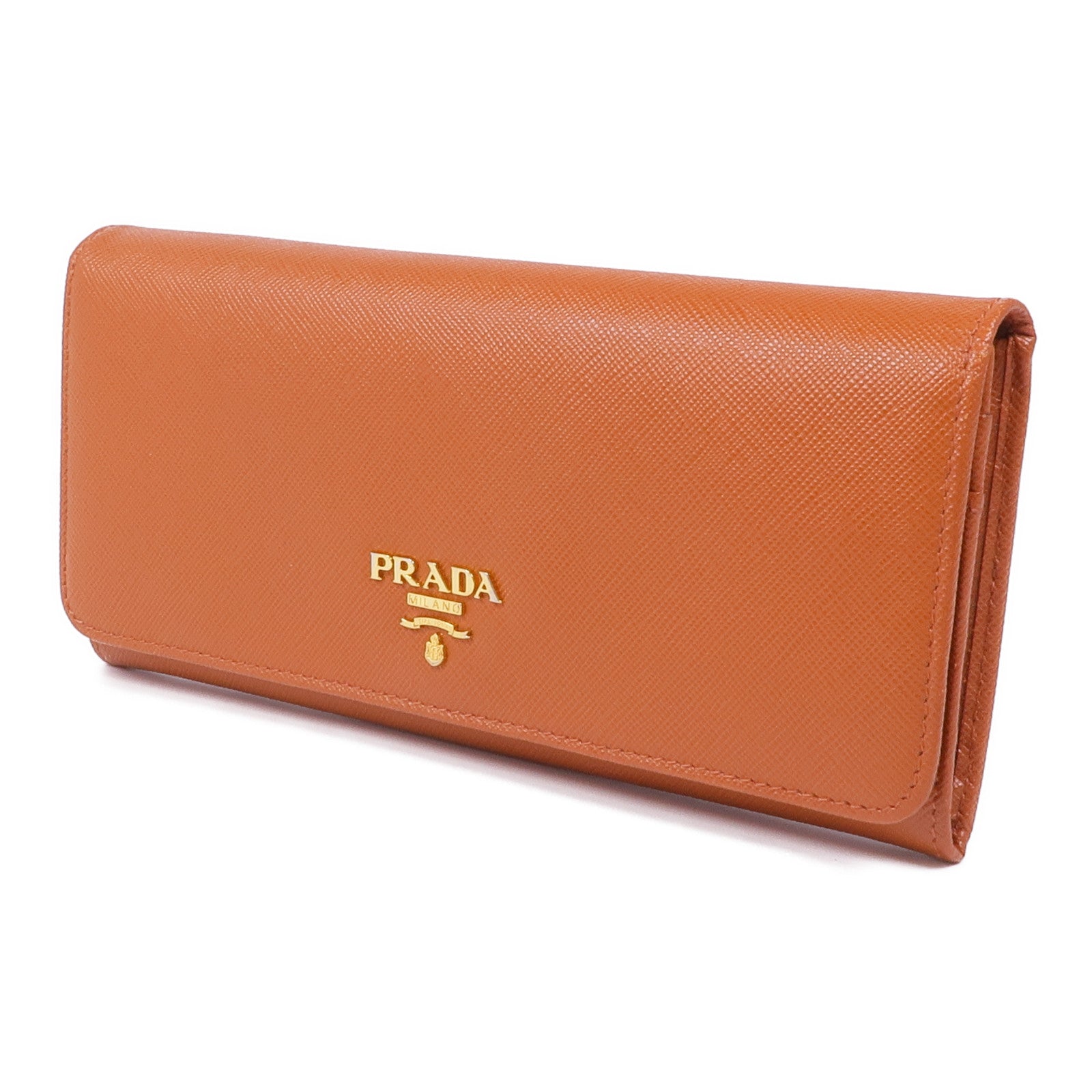 PRADA GHW Long Wallet Calfskin Leather Brown