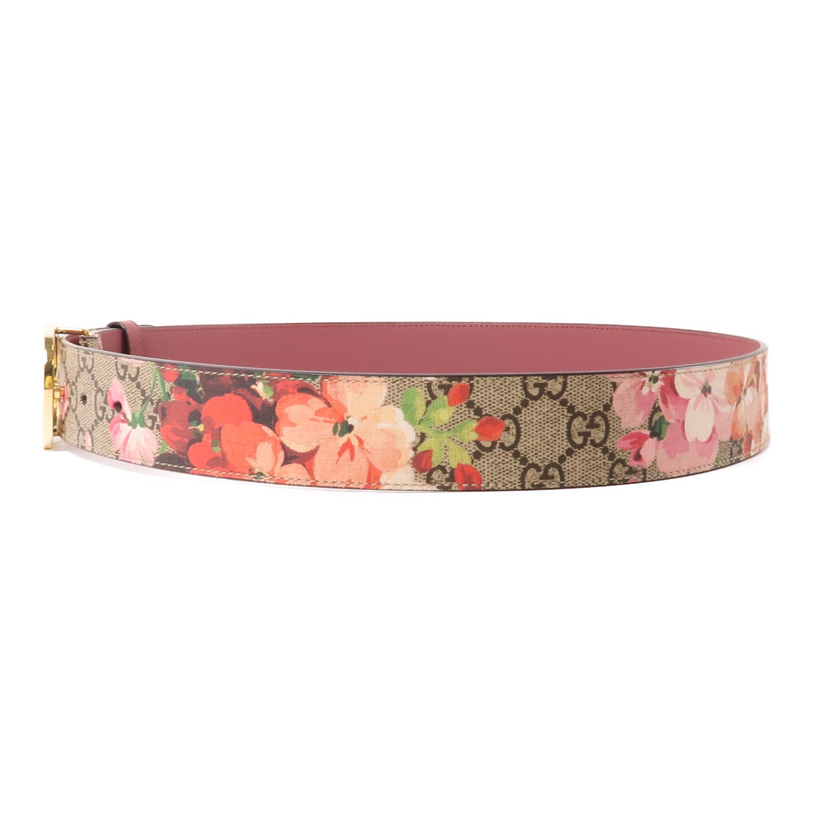 GUCCI 塗層帆布Belt金扣腰帶棕色/粉紅色