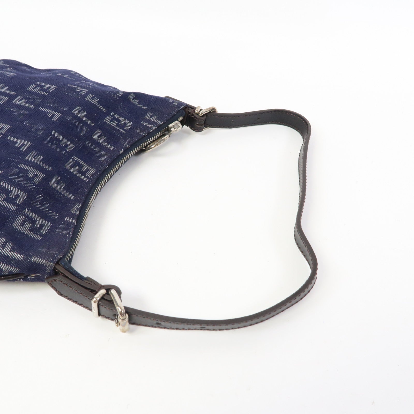 FENDI 帆布Zucchino Shoulder Bag銀扣肩背袋藍色