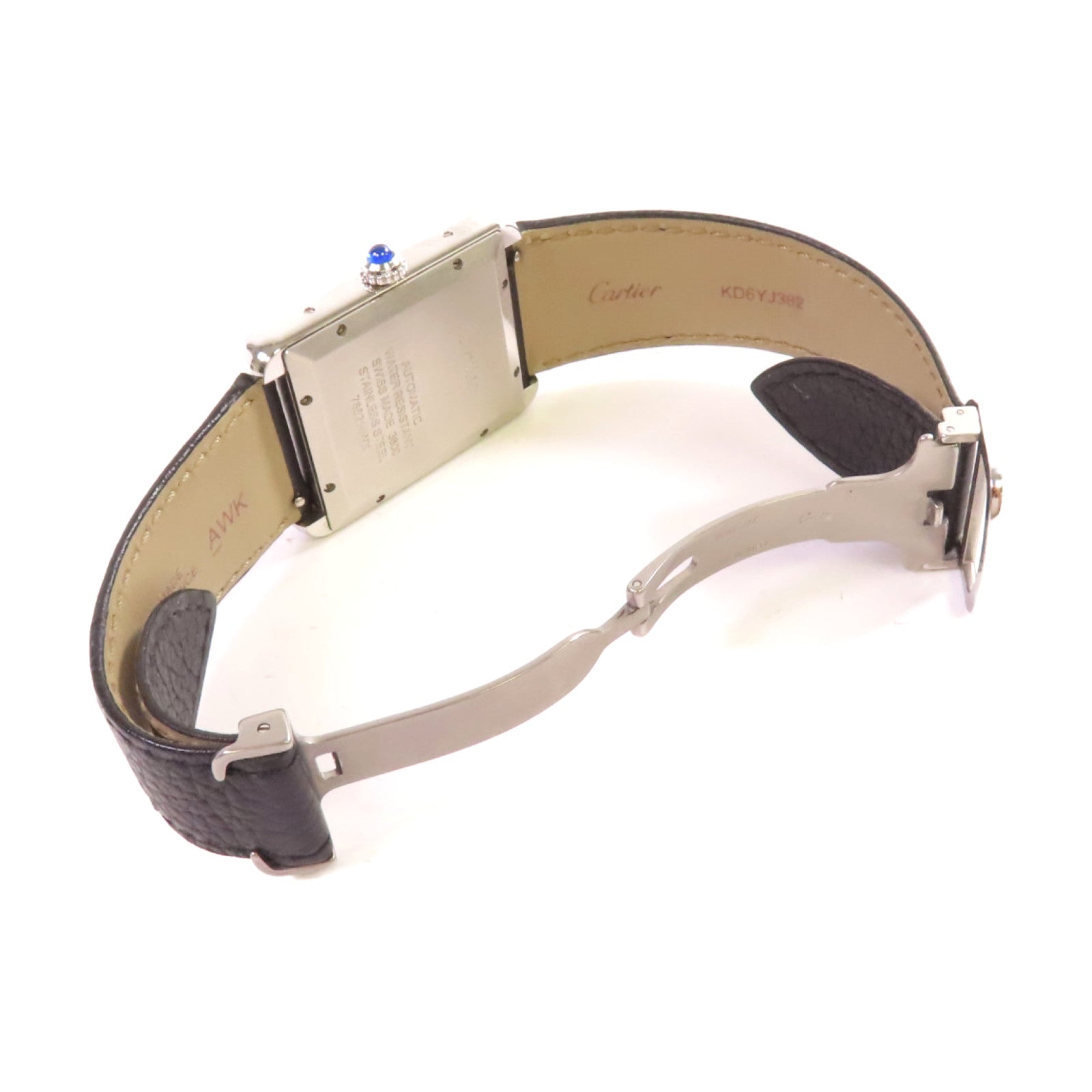 CARTIER Tank Solo XL Watch不鏽鋼/牛皮皮革帶自動機芯手錶白色/黑色