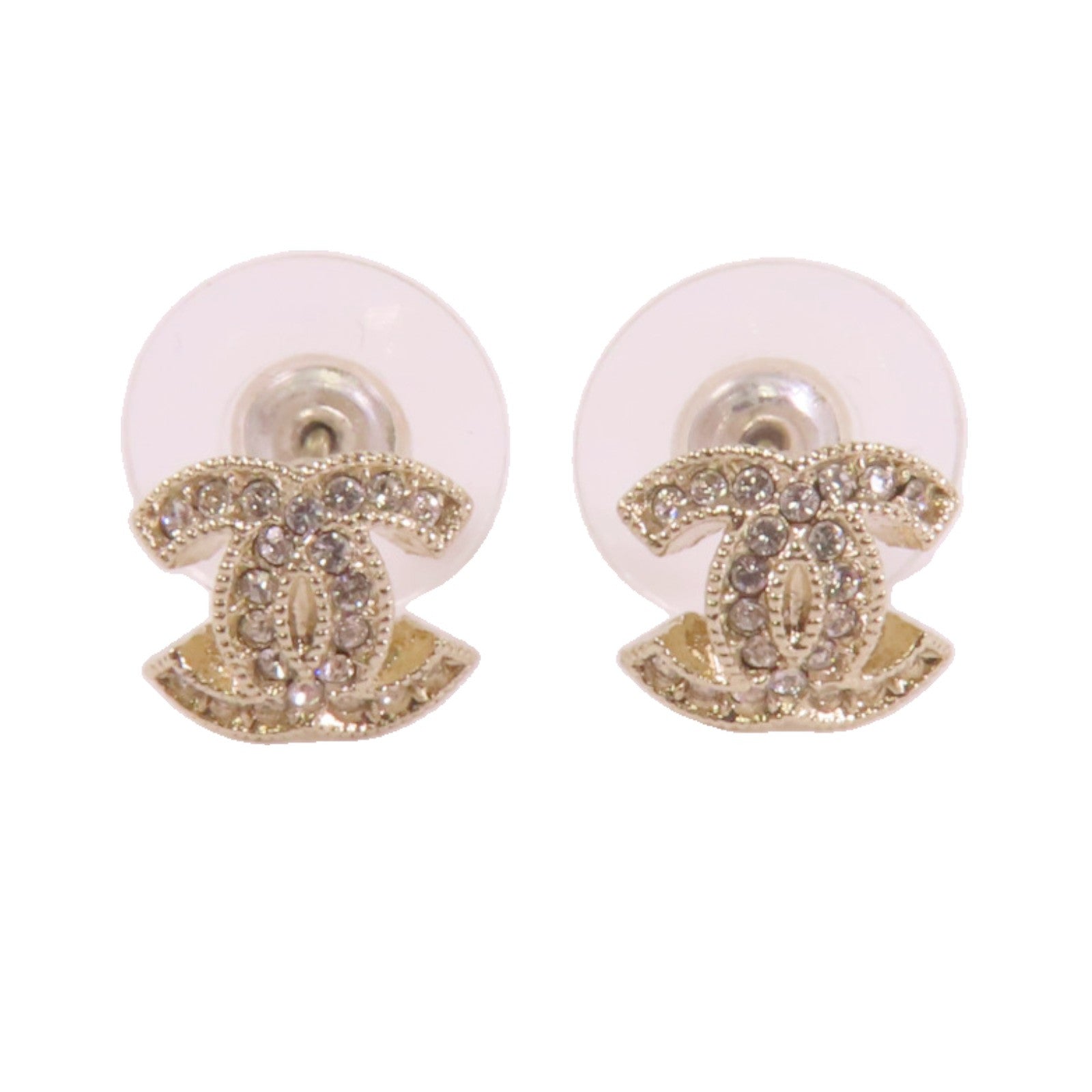 CHANEL 金屬/水鑽CC Earrings金扣耳環