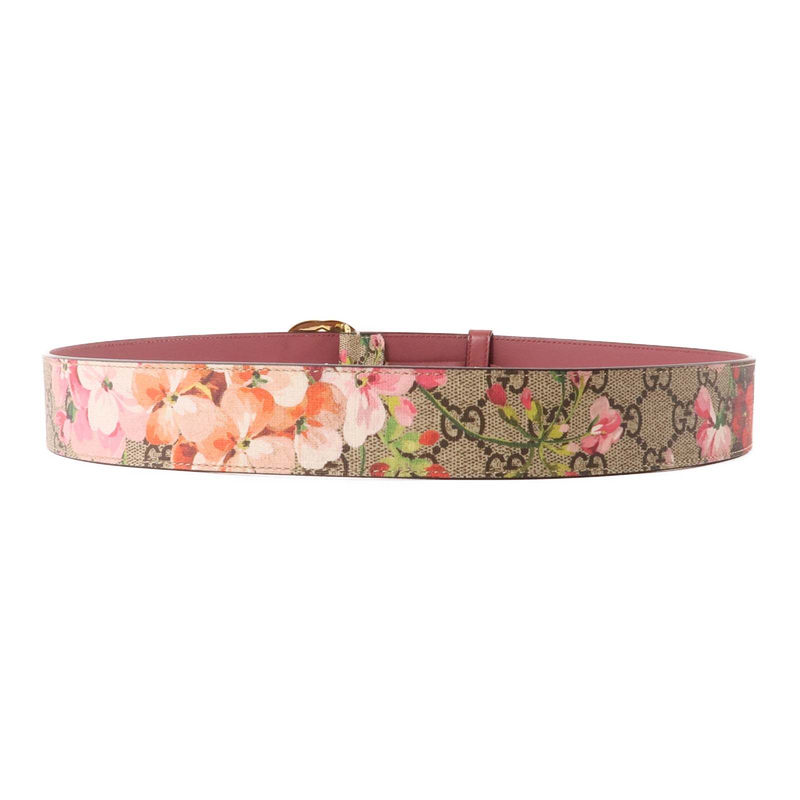 GUCCI 塗層帆布Belt金扣腰帶棕色/粉紅色