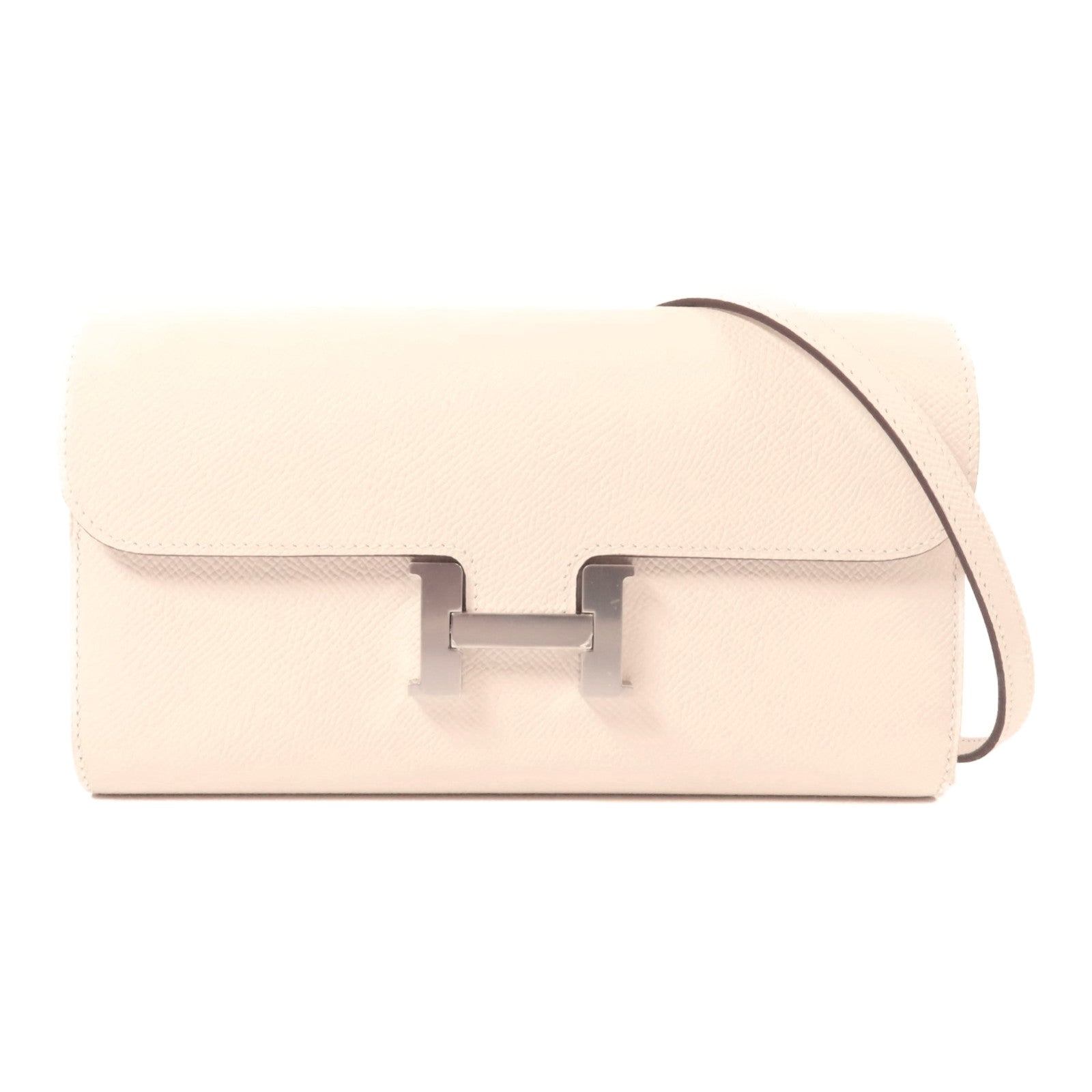 HERMES Epsom皮革Constance To Go銀扣肩背袋Nata/白色