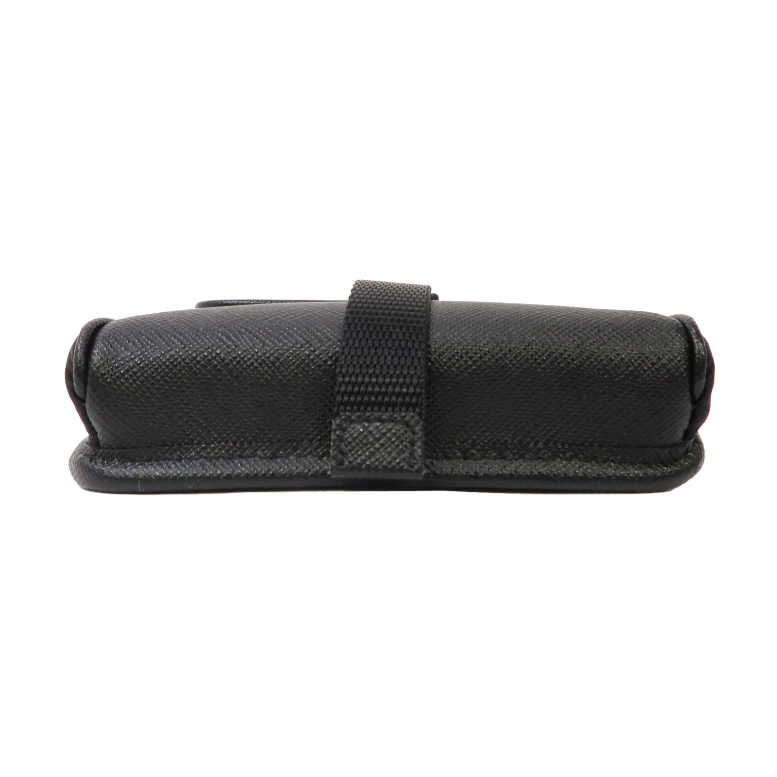PRADA Saffiano皮革/尼龍Smartphone Case銀扣肩背袋黑色