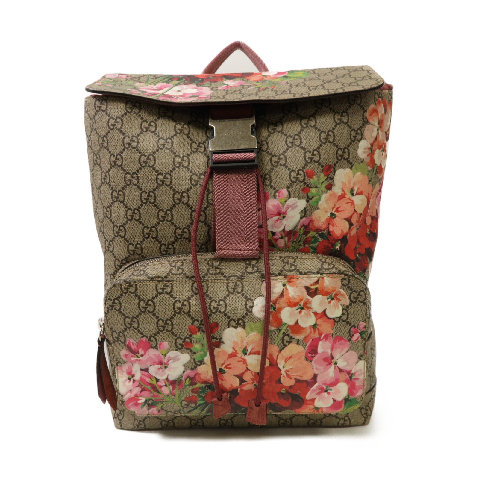 GUCCI 塗層帆布Backpack銀扣背包棕色/粉紅色
