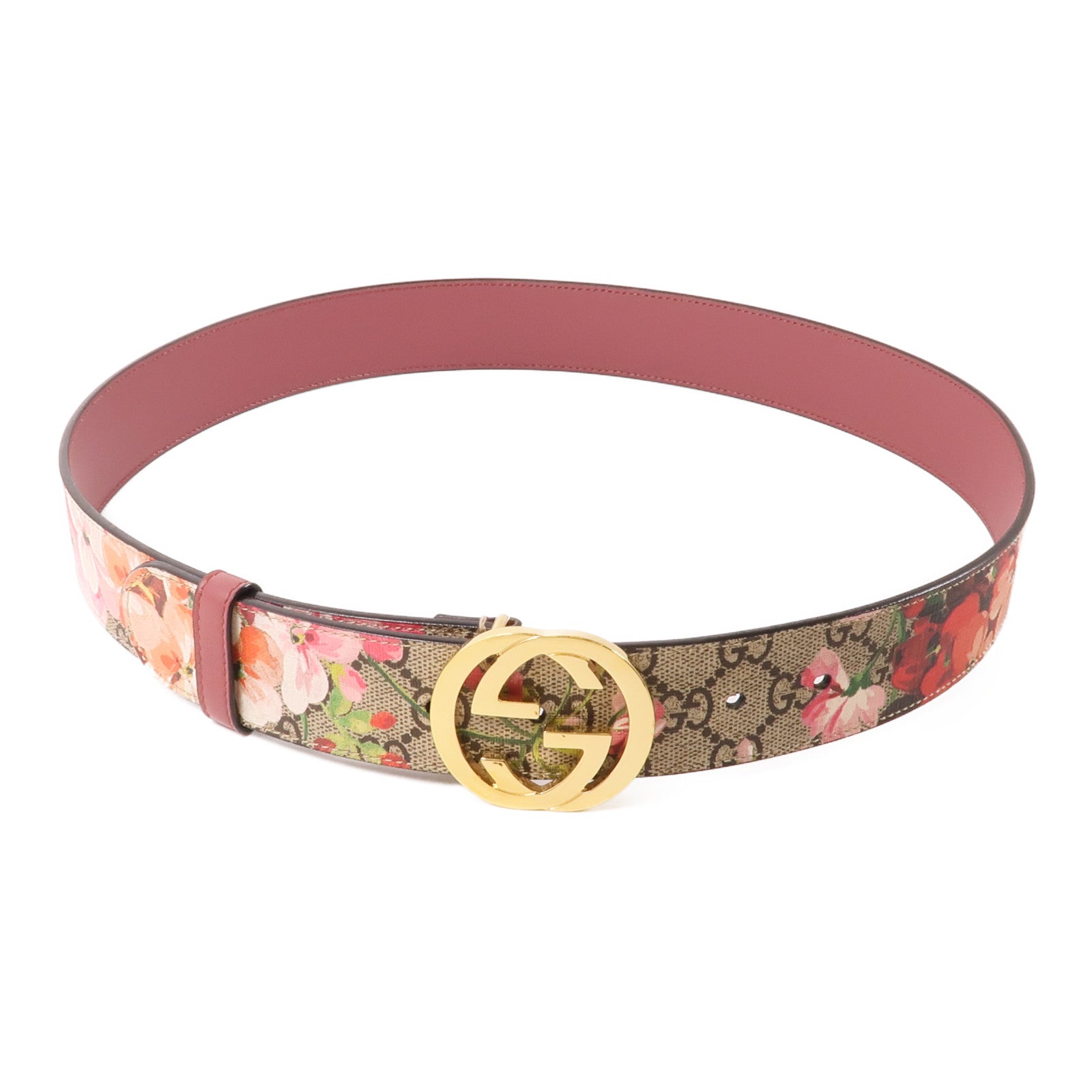 GUCCI 塗層帆布Belt金扣腰帶棕色/粉紅色