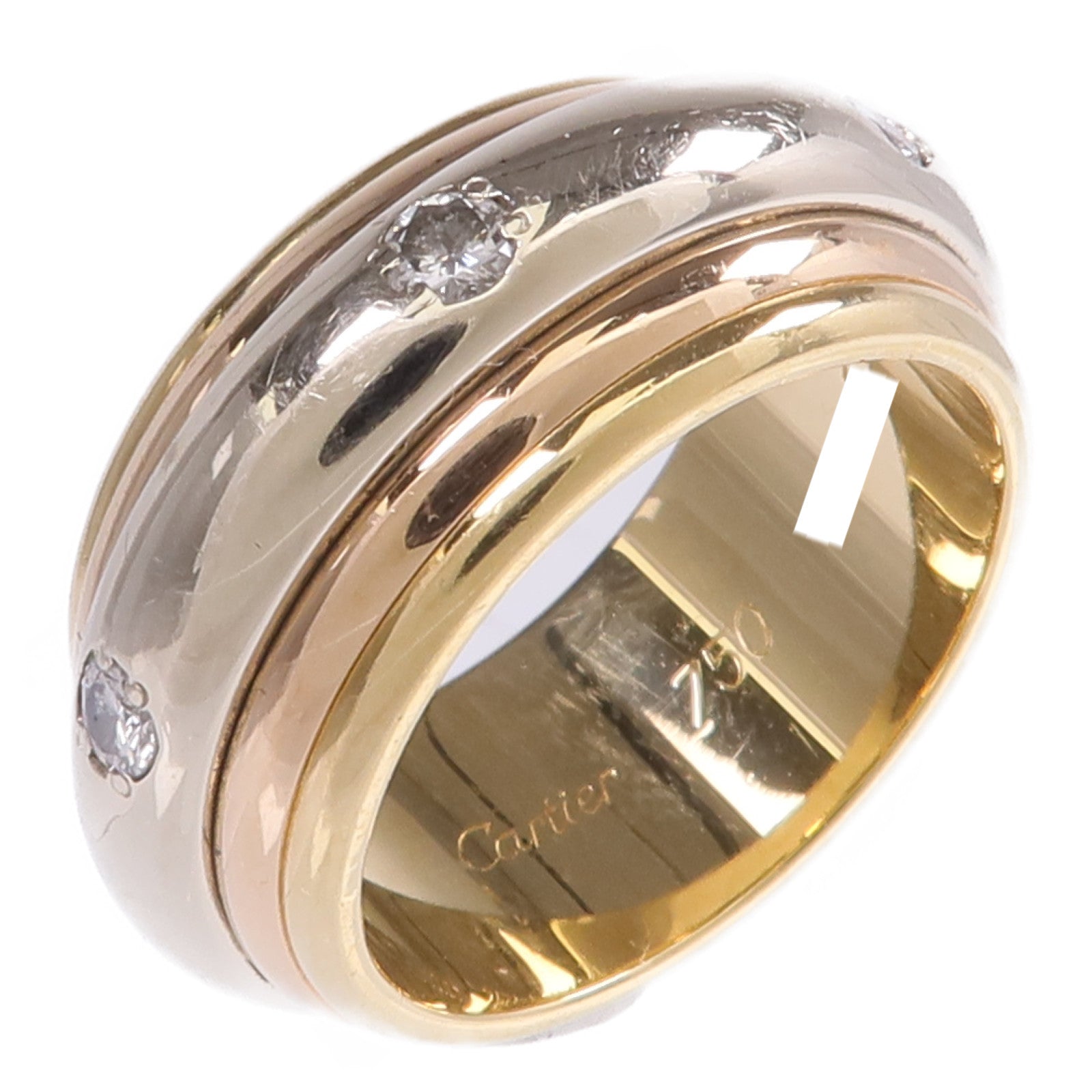 CARTIER 【激減優惠】18K黃金/白金/玫瑰金Saturn Tri-Colour Ring鑽石戒指Cartier#50/US#5.5
