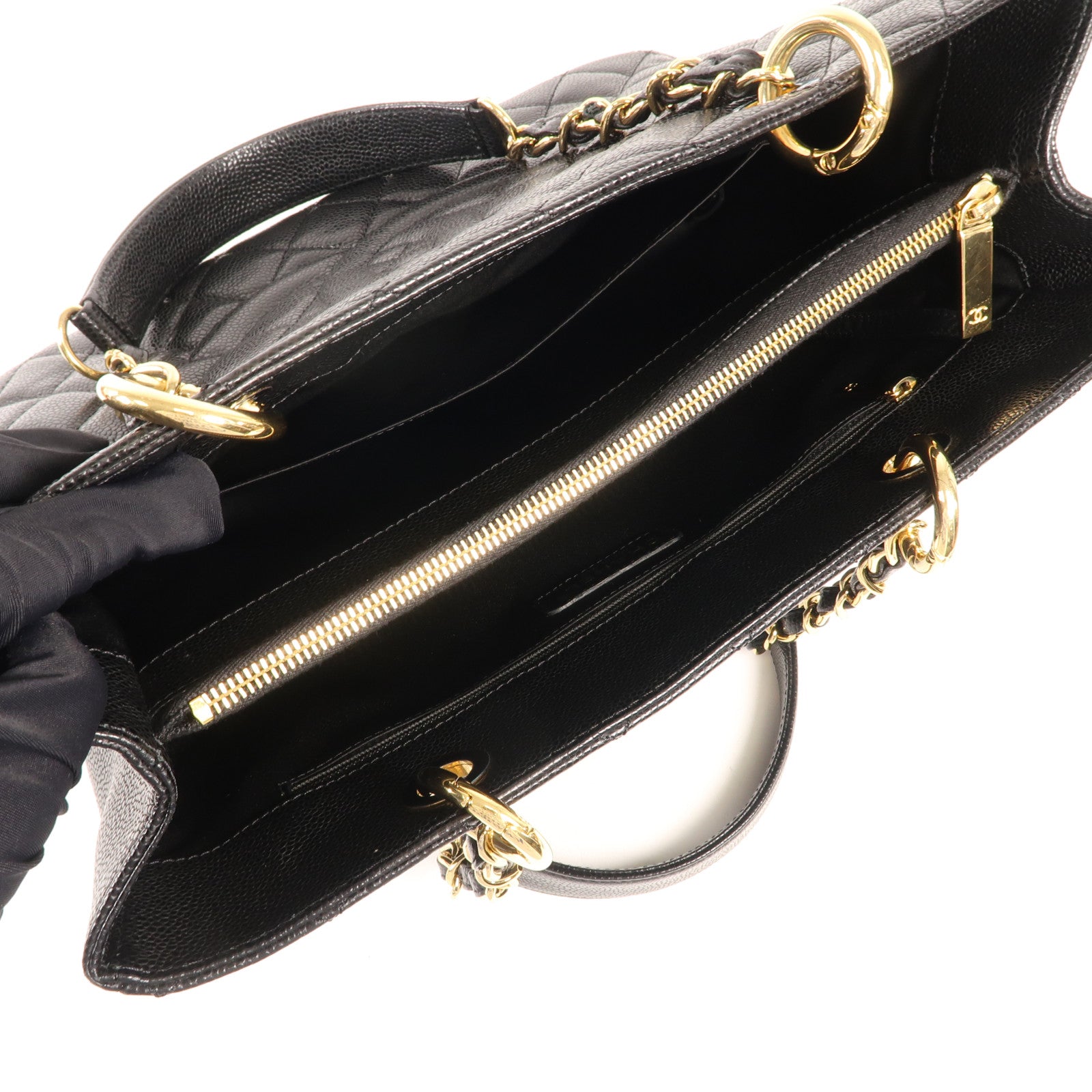 CHANEL 牛皮皮革GST Grand Shopping Tote金扣鏈帶肩背袋