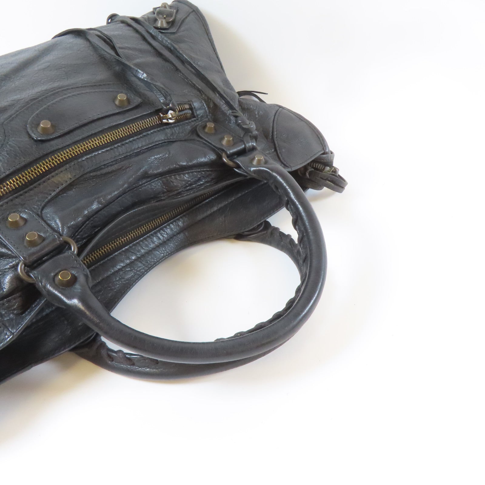 BALENCIAGA 羊皮皮革City黑扣手挽肩背兩用袋黑色