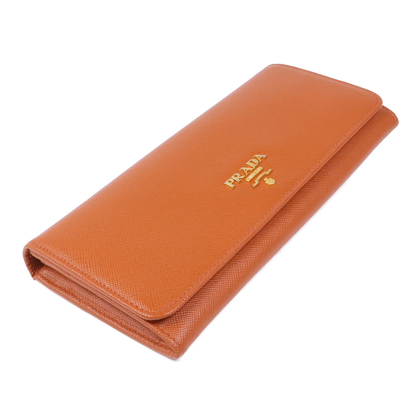 PRADA GHW Long Wallet Calfskin Leather Brown