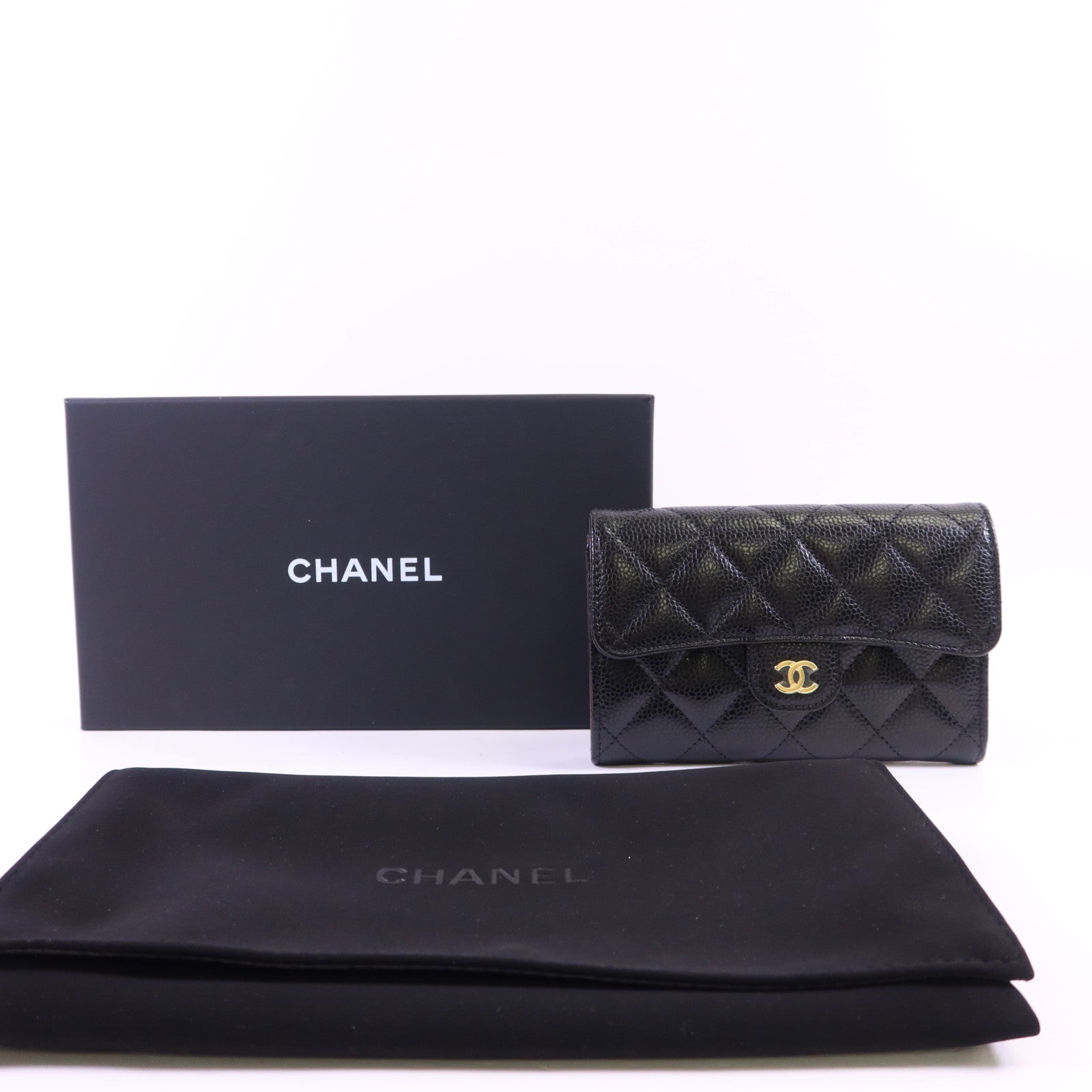 CHANEL 牛皮皮革Matelasse Tri-Fold Wallet金扣長錢包