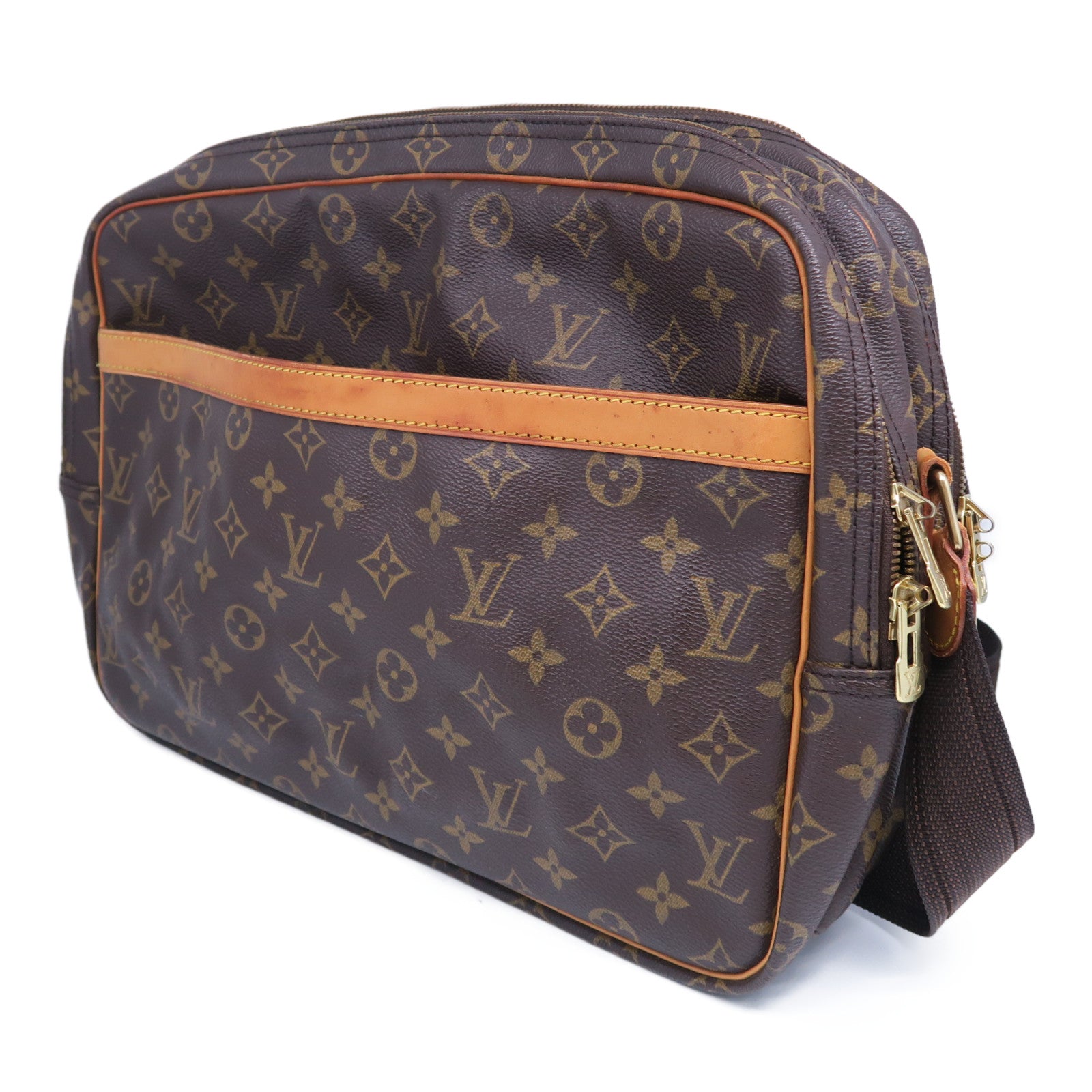 LOUIS VUITTON 【激減優惠】Monogram Reporter GM金扣肩背袋啡色