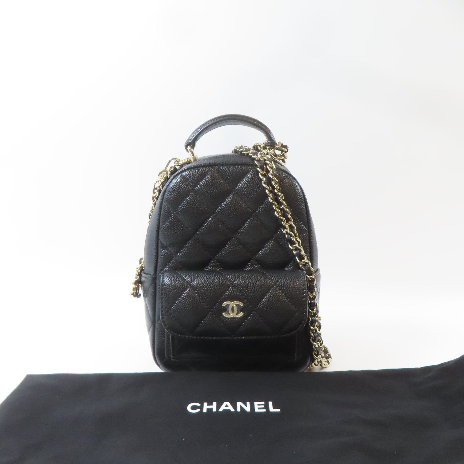 CHANEL 菱格Caviar皮革24C Backpack金扣背包肩背袋兩用黑色