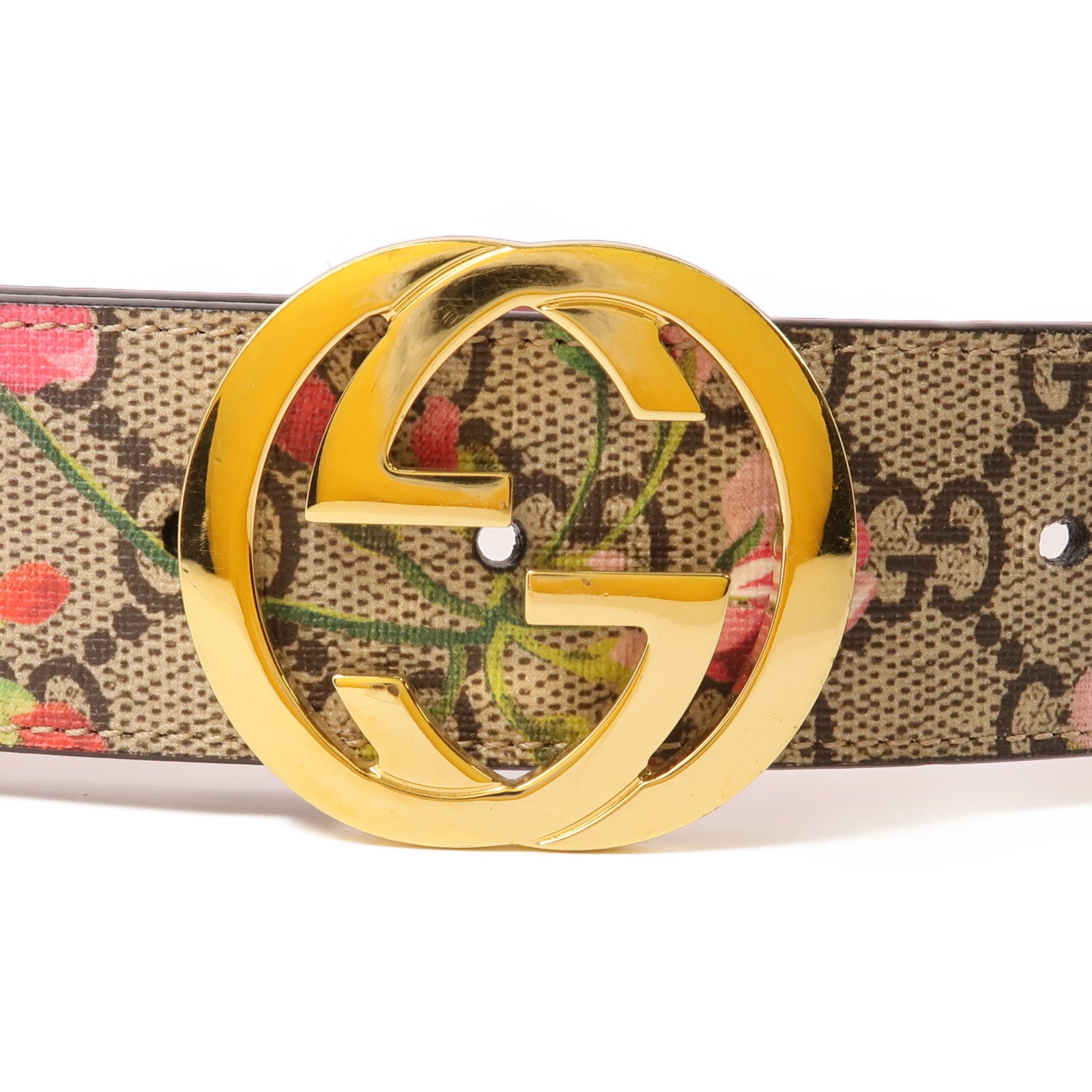 GUCCI 塗層帆布Belt金扣腰帶棕色/粉紅色