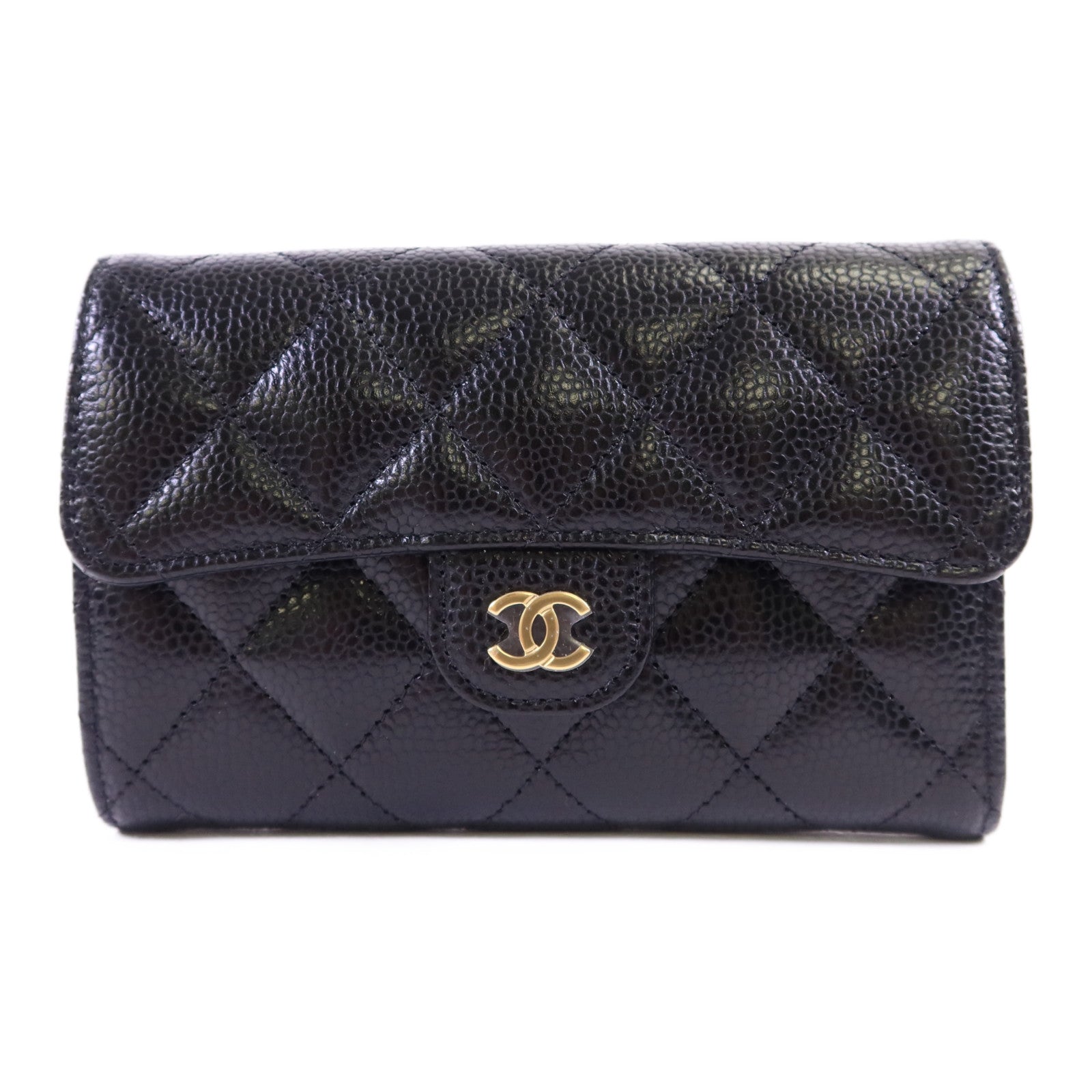 CHANEL 牛皮皮革Matelasse Tri-Fold Wallet金扣長錢包