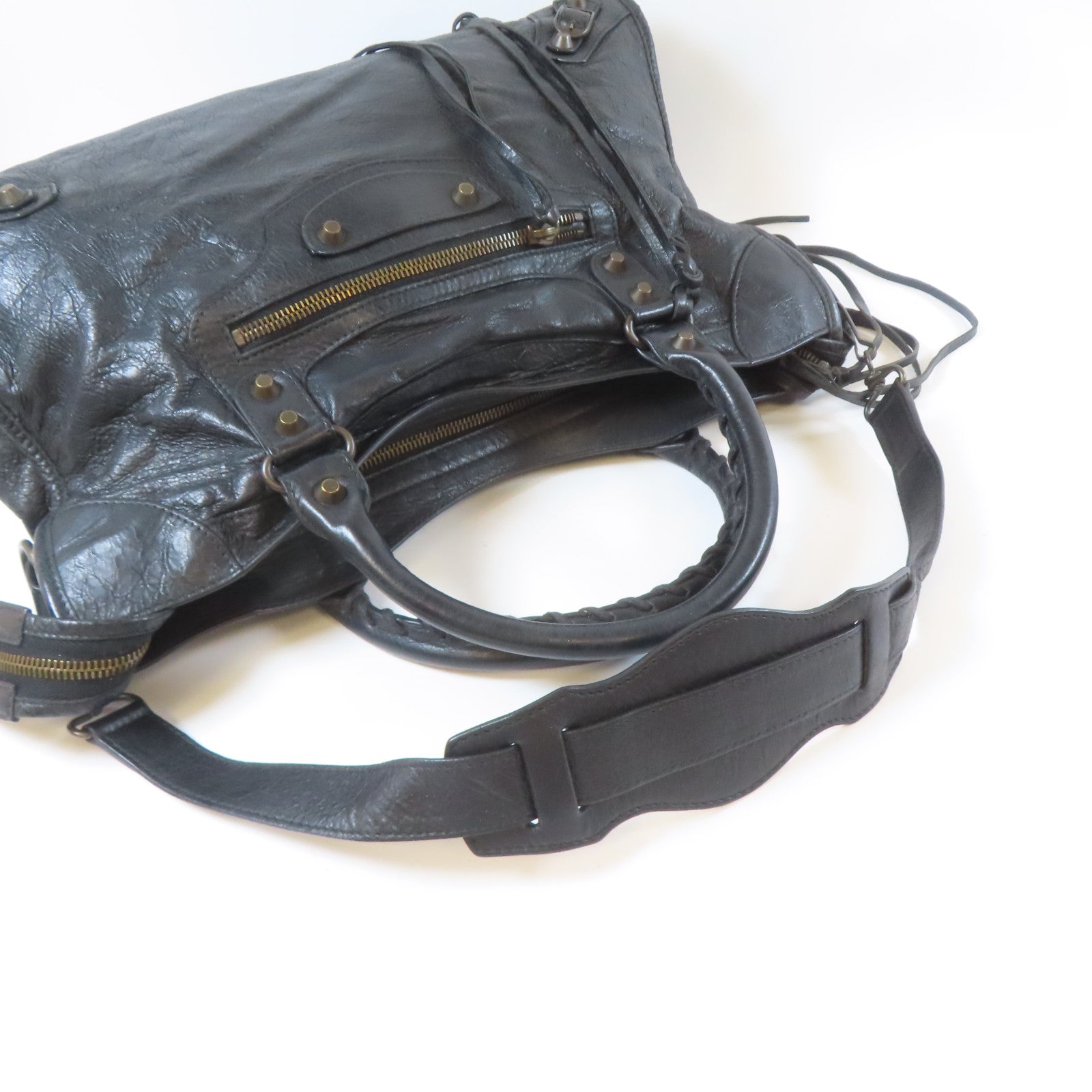 BALENCIAGA 羊皮皮革City黑扣手挽肩背兩用袋黑色