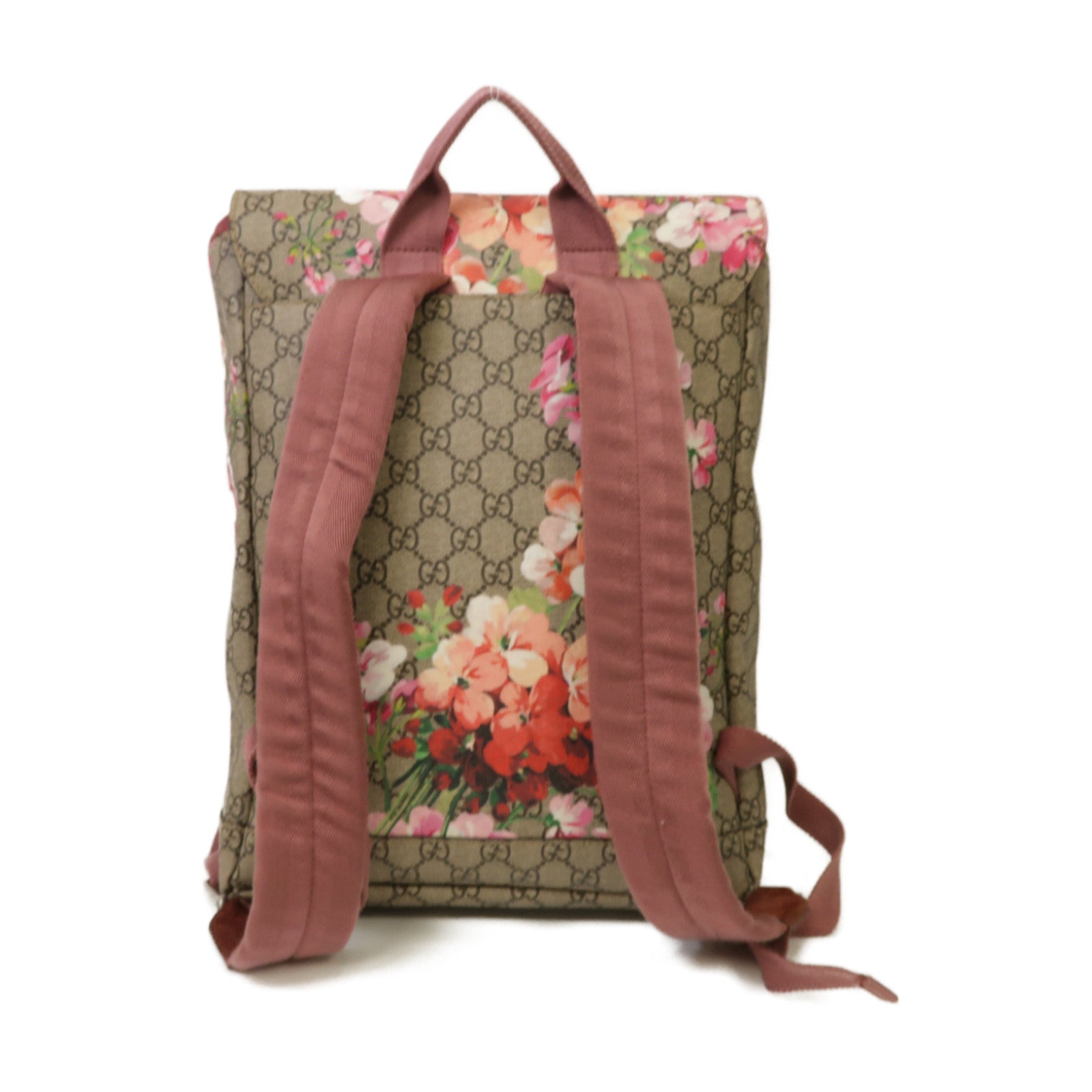 GUCCI 塗層帆布Backpack銀扣背包棕色/粉紅色