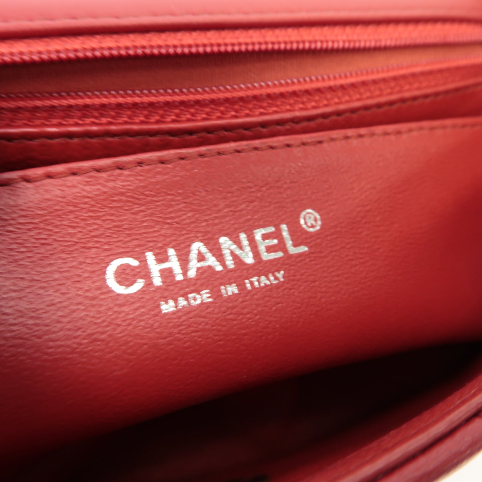 CHANEL 【激減優惠】菱格羊皮皮革Classic 20cm銀扣鏈帶肩背袋紅色