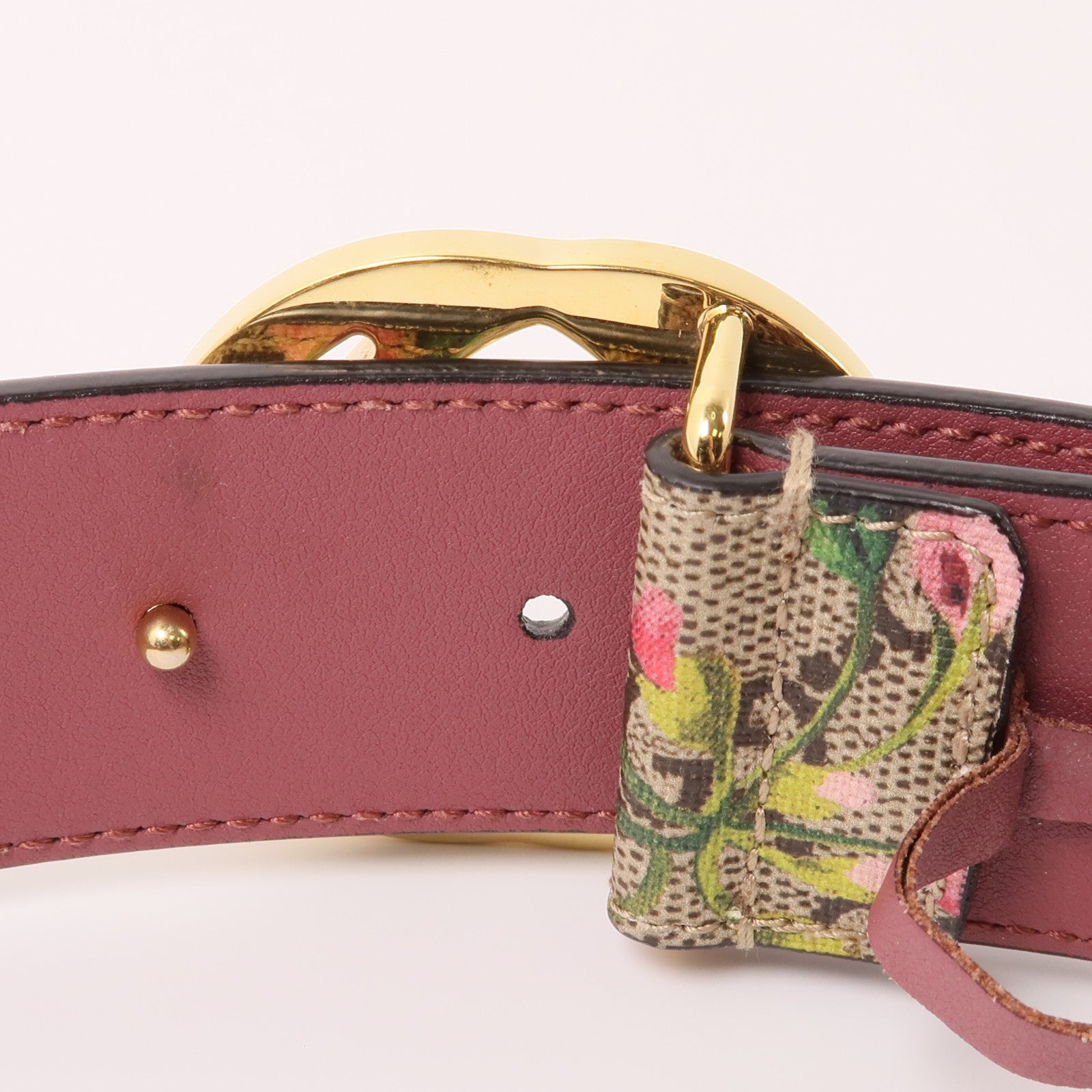 GUCCI 塗層帆布Belt金扣腰帶棕色/粉紅色