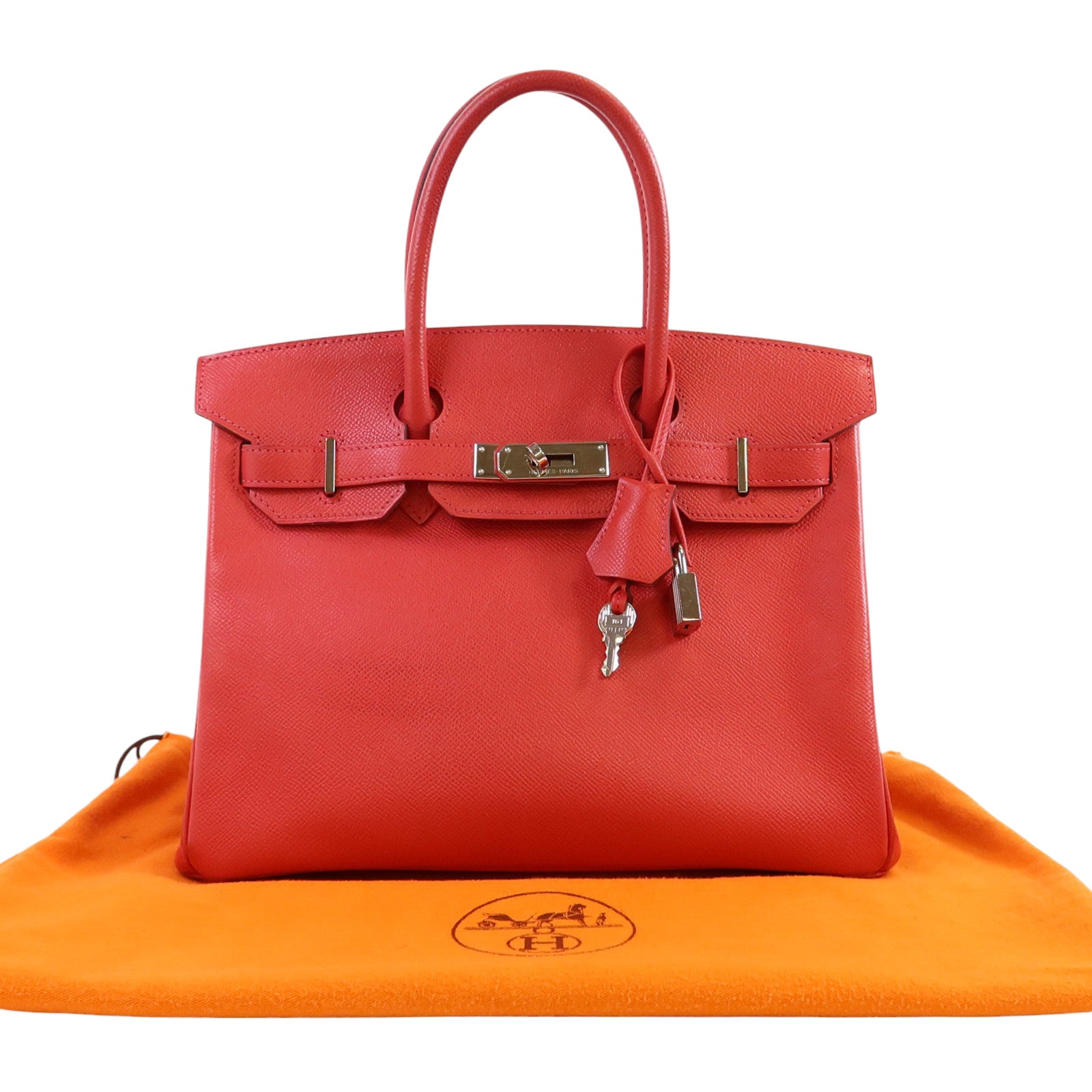 HERMES Epsom皮革Birkin 30銀扣手挽袋紅色