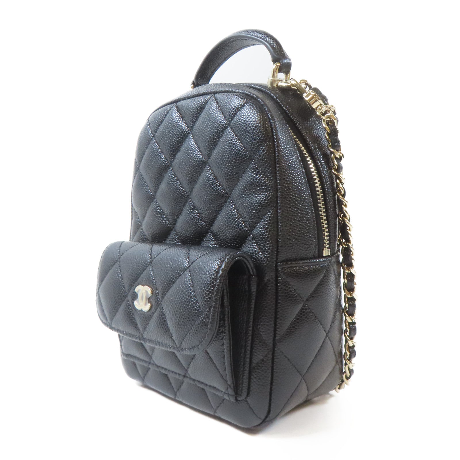 CHANEL 菱格Caviar皮革24C Backpack金扣背包肩背袋兩用黑色