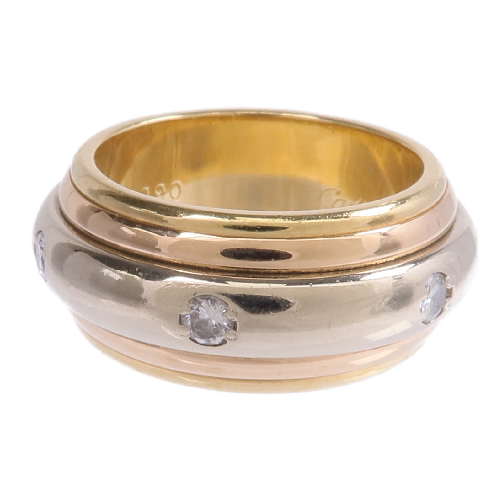 CARTIER 【激減優惠】18K黃金/白金/玫瑰金Saturn Tri-Colour Ring鑽石戒指Cartier#50/US#5.5