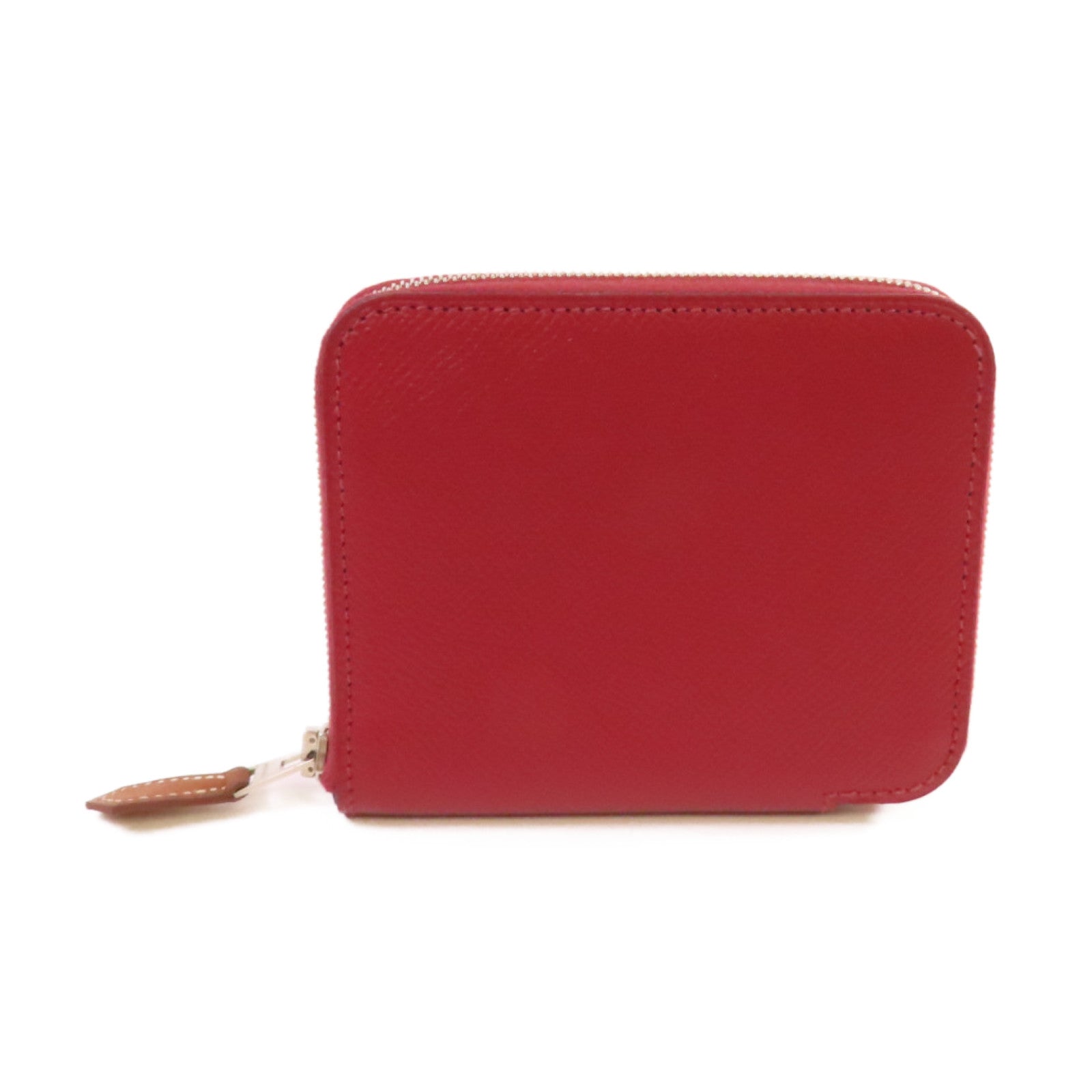HERMES Epsom皮革Silk'In Compact Wallet銀扣短錢包Rouge Grenat石榴紅色