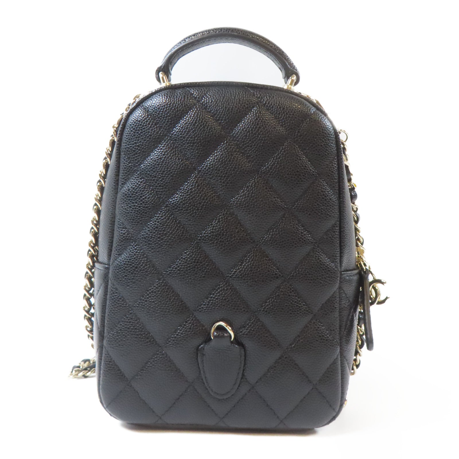 CHANEL 菱格Caviar皮革24C Backpack金扣背包肩背袋兩用黑色
