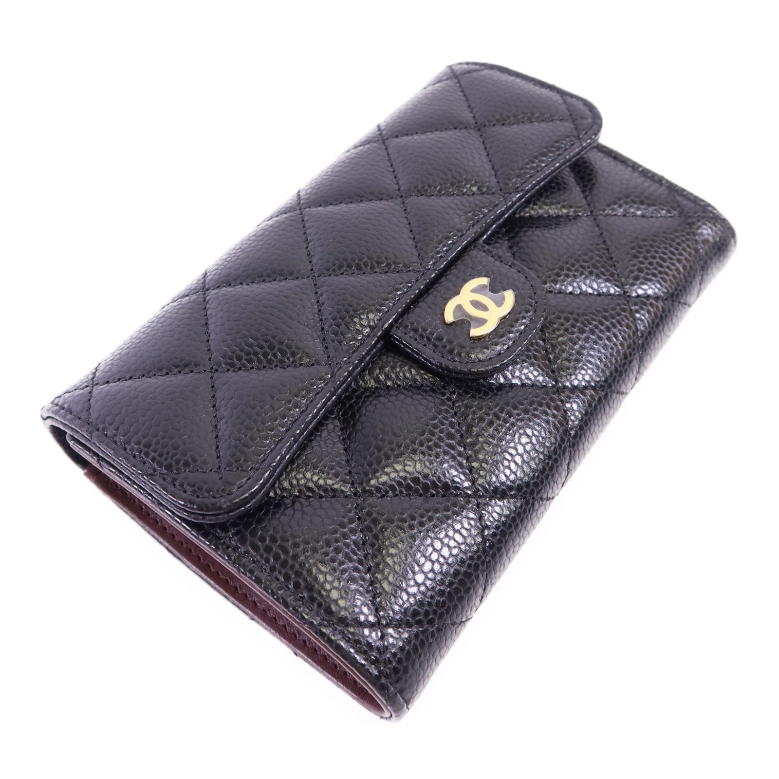 CHANEL 牛皮皮革Matelasse Tri-Fold Wallet金扣長錢包