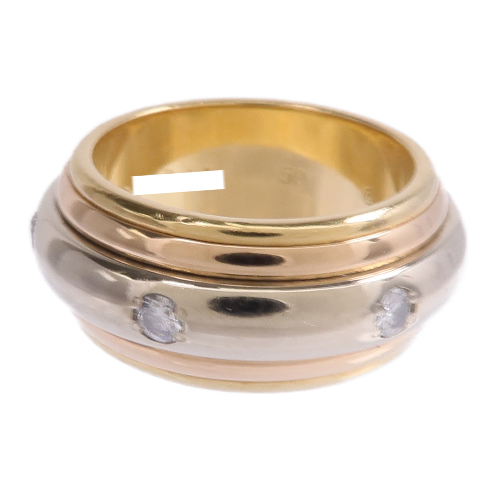 CARTIER 【激減優惠】18K黃金/白金/玫瑰金Saturn Tri-Colour Ring鑽石戒指Cartier#50/US#5.5