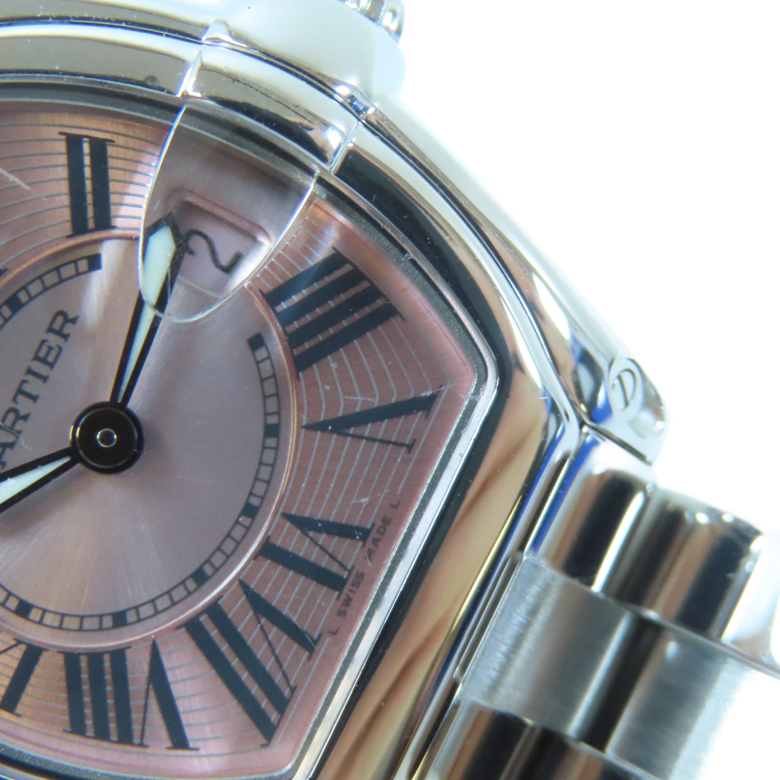 CARTIER Roadster不鏽鋼手錶石英機芯粉紅色