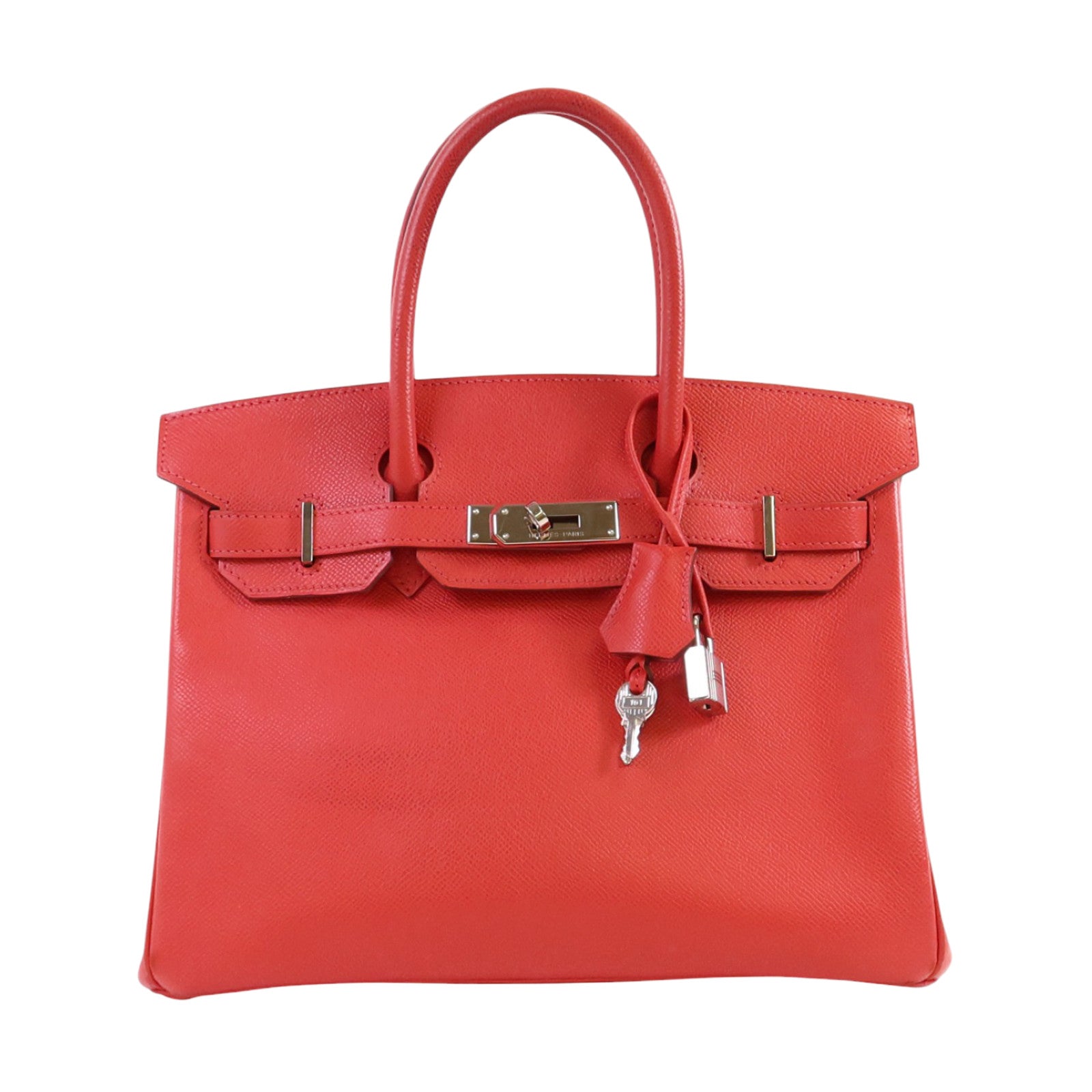 HERMES Epsom皮革Birkin 30銀扣手挽袋紅色