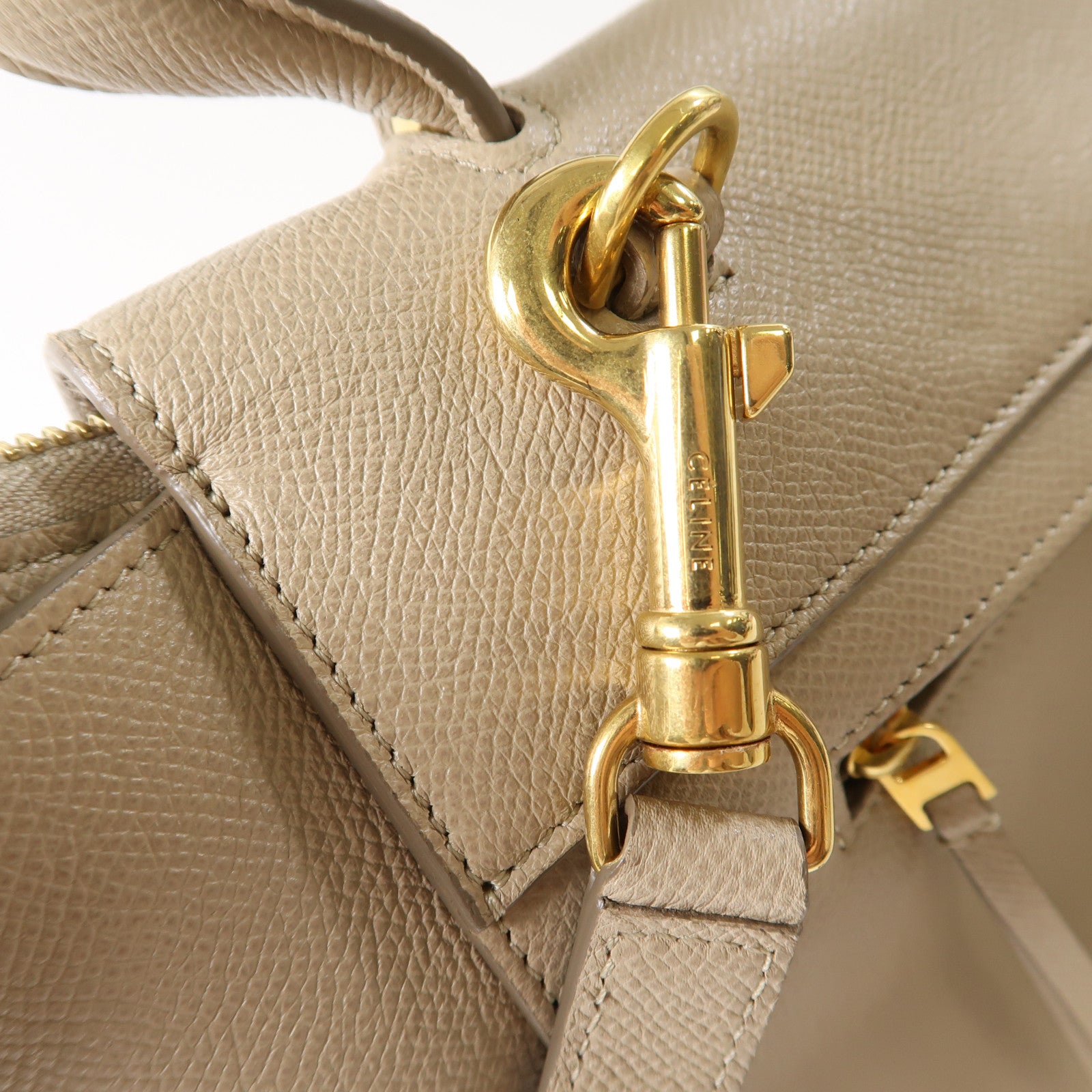 CELINE 牛皮皮革Belt Bag金扣手挽肩背兩用袋杏色