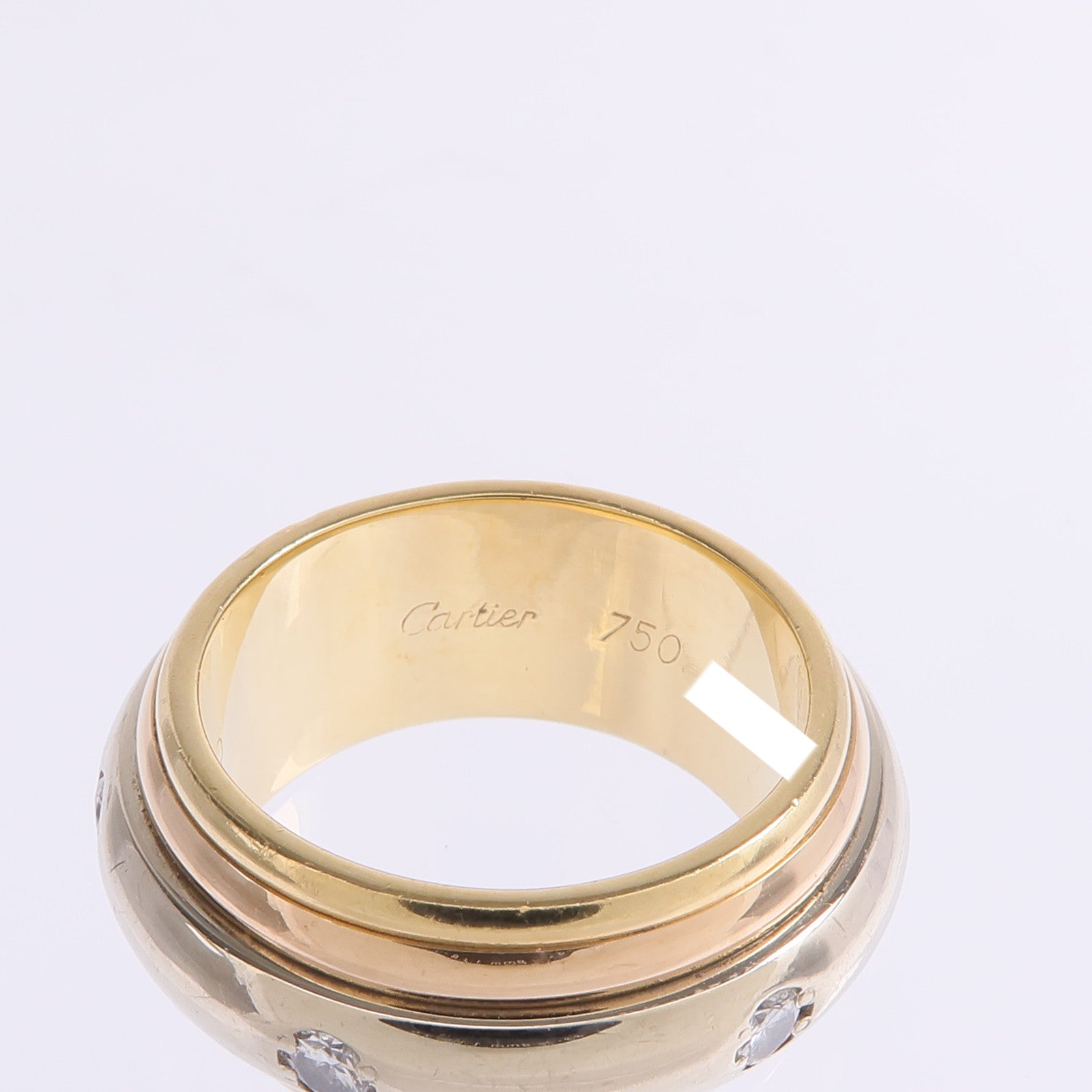 CARTIER 【激減優惠】18K黃金/白金/玫瑰金Saturn Tri-Colour Ring鑽石戒指Cartier#50/US#5.5