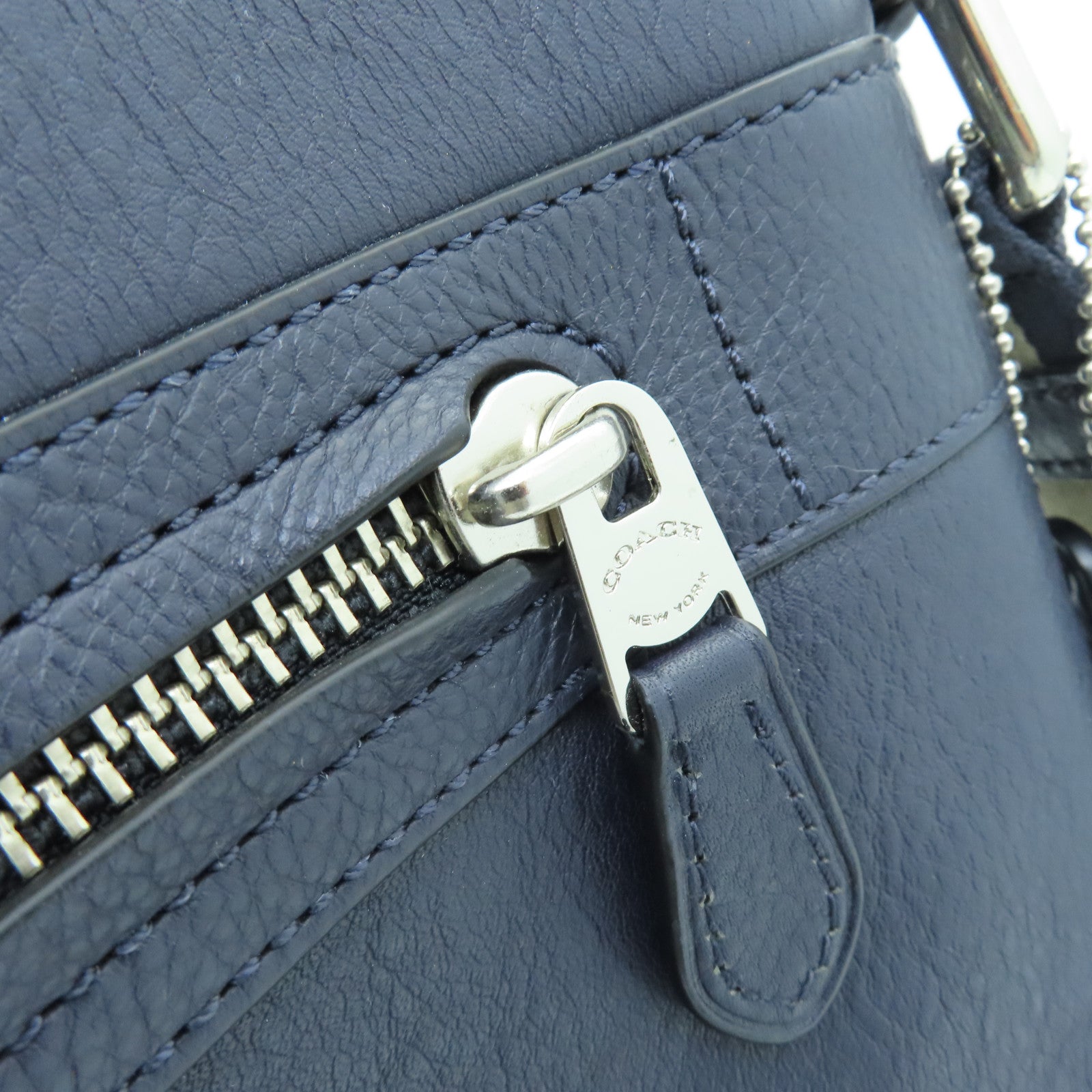 COACH cowhide leather Shoulder Bag silver buckle shoulder bag dark blue