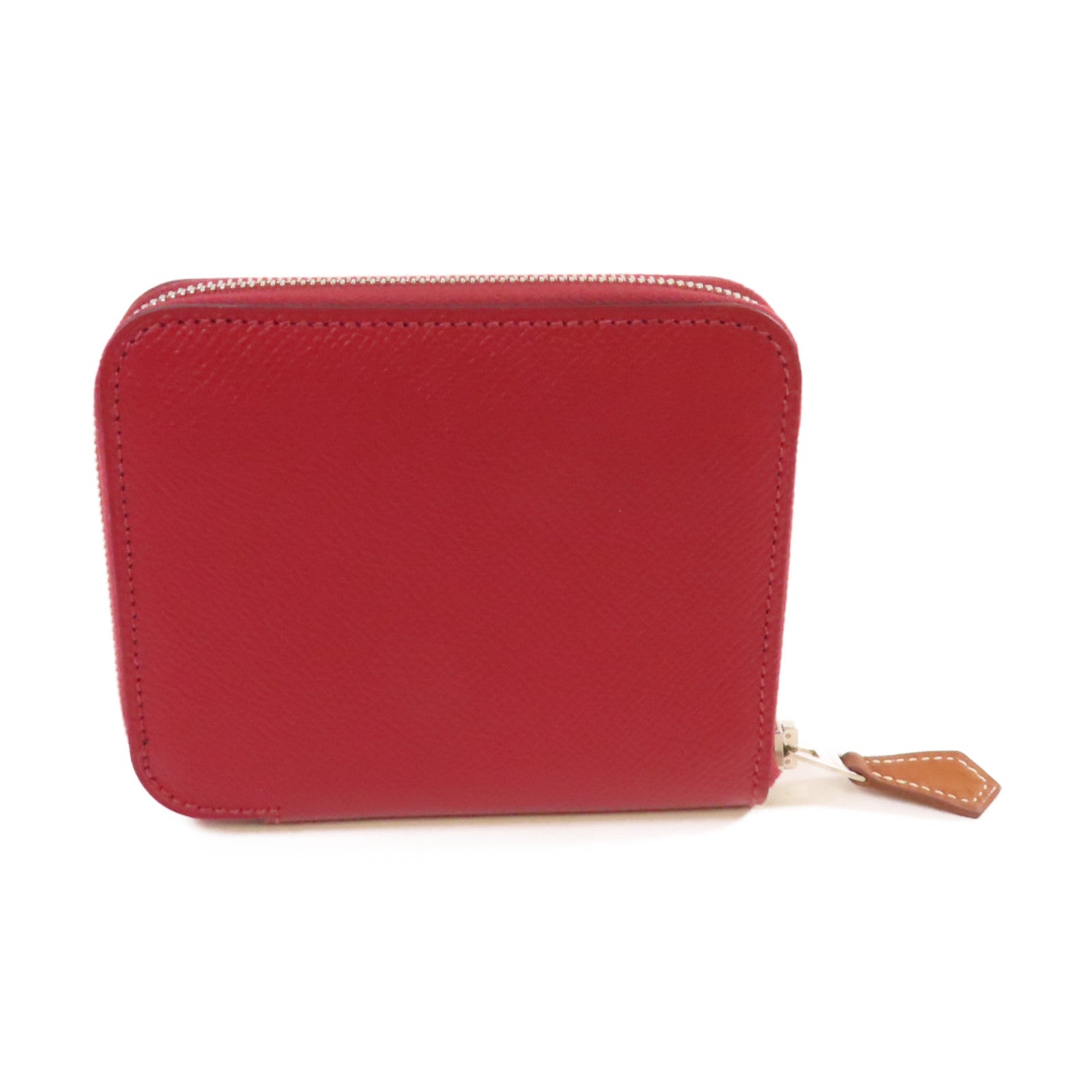 HERMES Epsom皮革Silk'In Compact Wallet銀扣短錢包Rouge Grenat石榴紅色