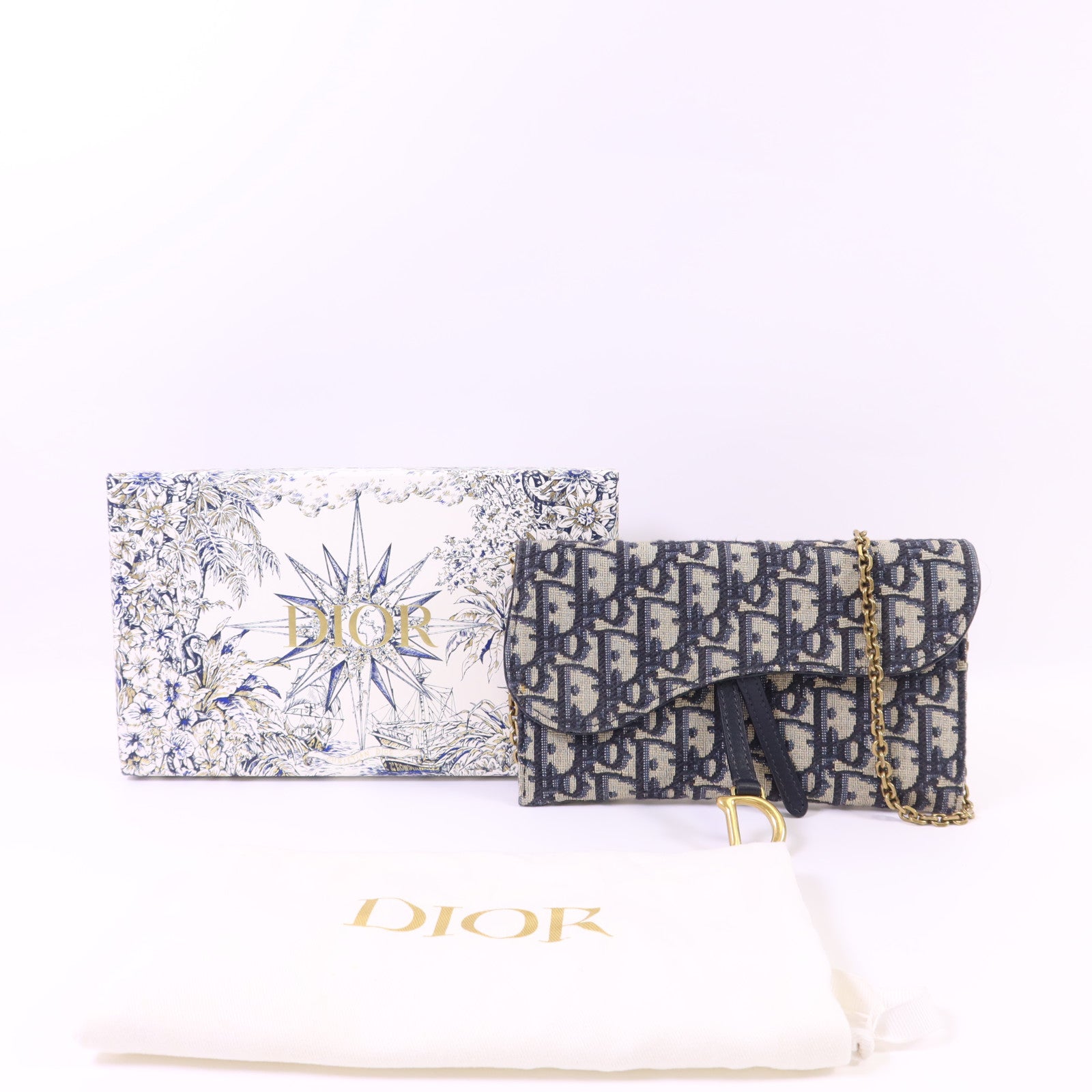 Dior 帆布Small Saddle Pouch金扣鏈帶肩背袋