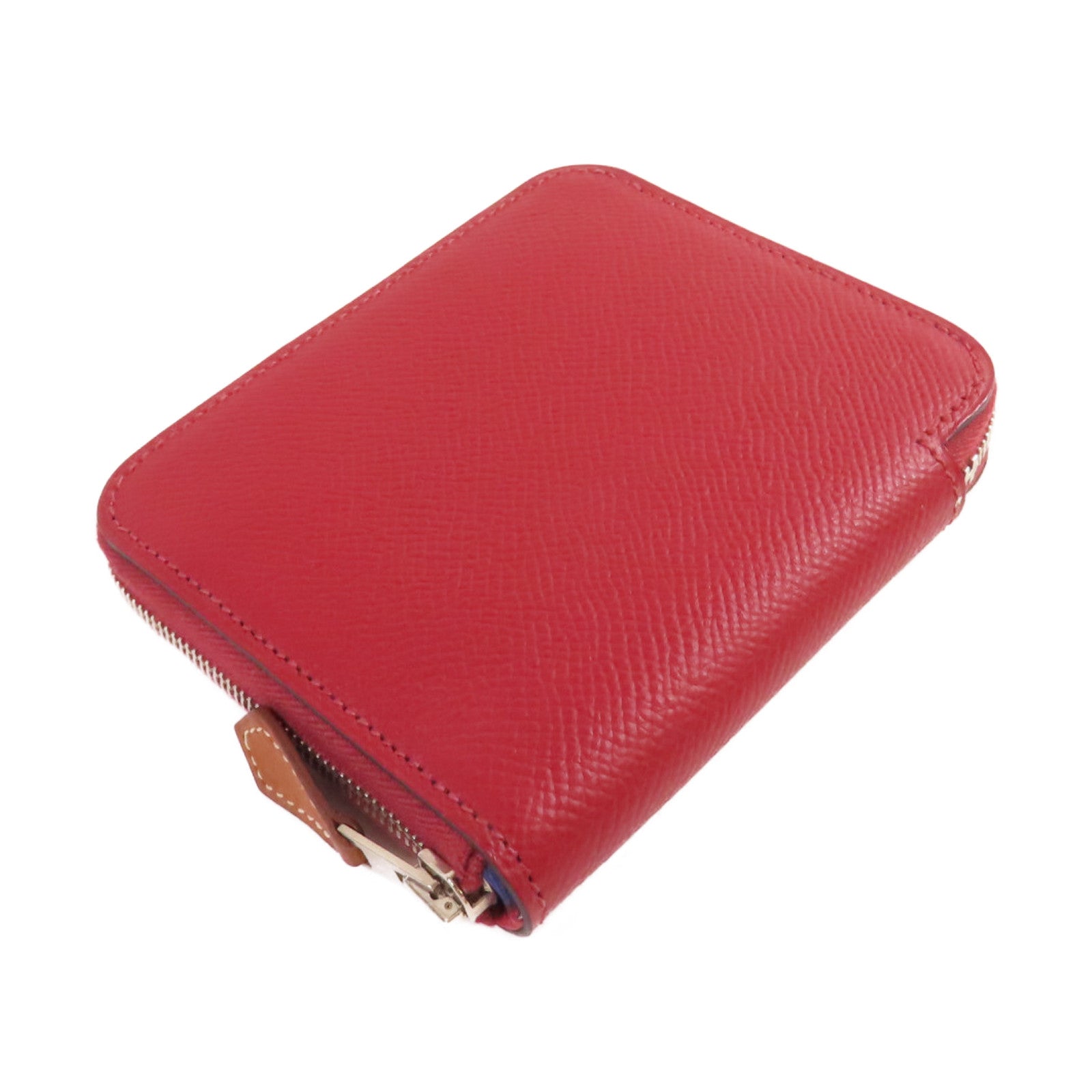HERMES Epsom皮革Silk'In Compact Wallet銀扣短錢包Rouge Grenat石榴紅色