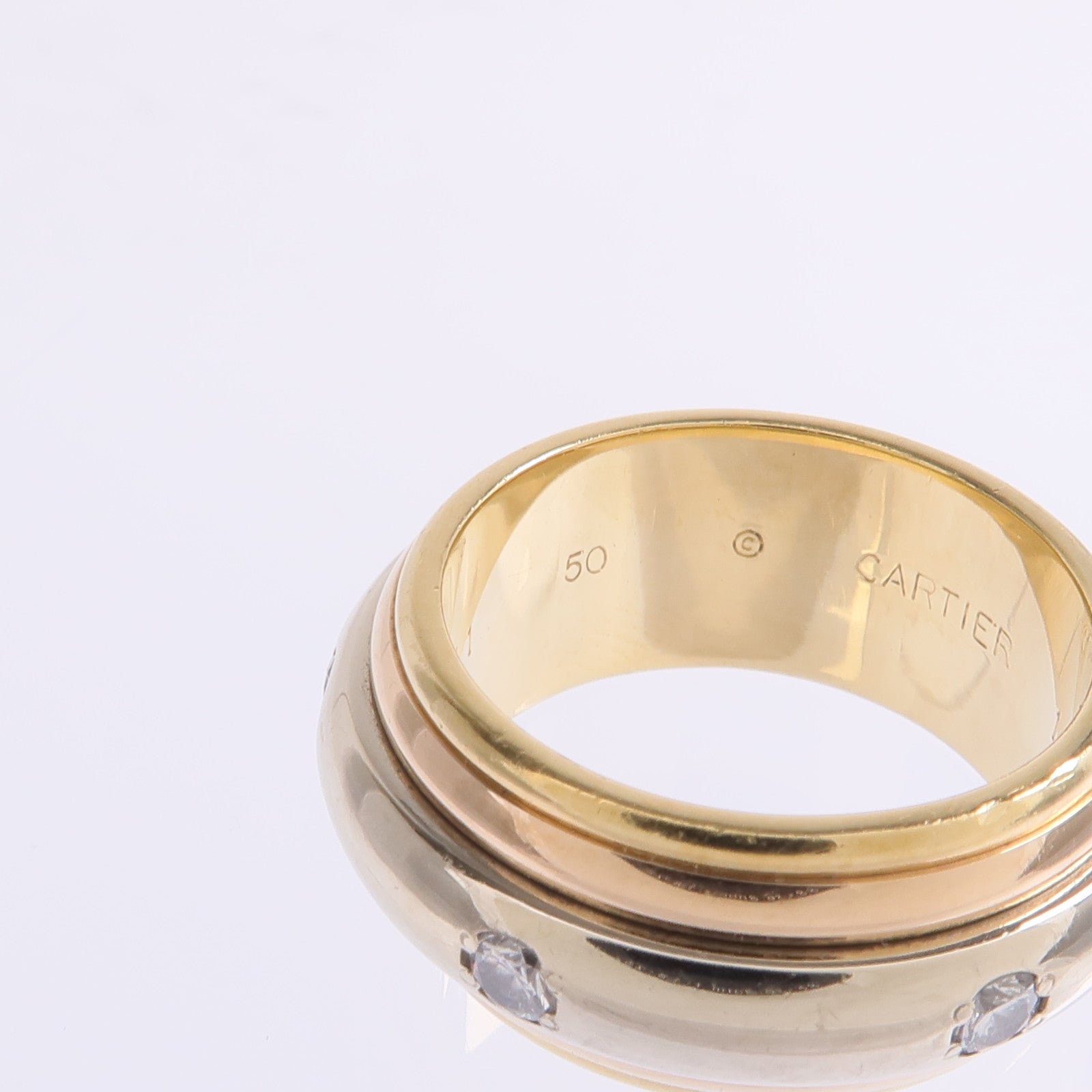 CARTIER 【激減優惠】18K黃金/白金/玫瑰金Saturn Tri-Colour Ring鑽石戒指Cartier#50/US#5.5