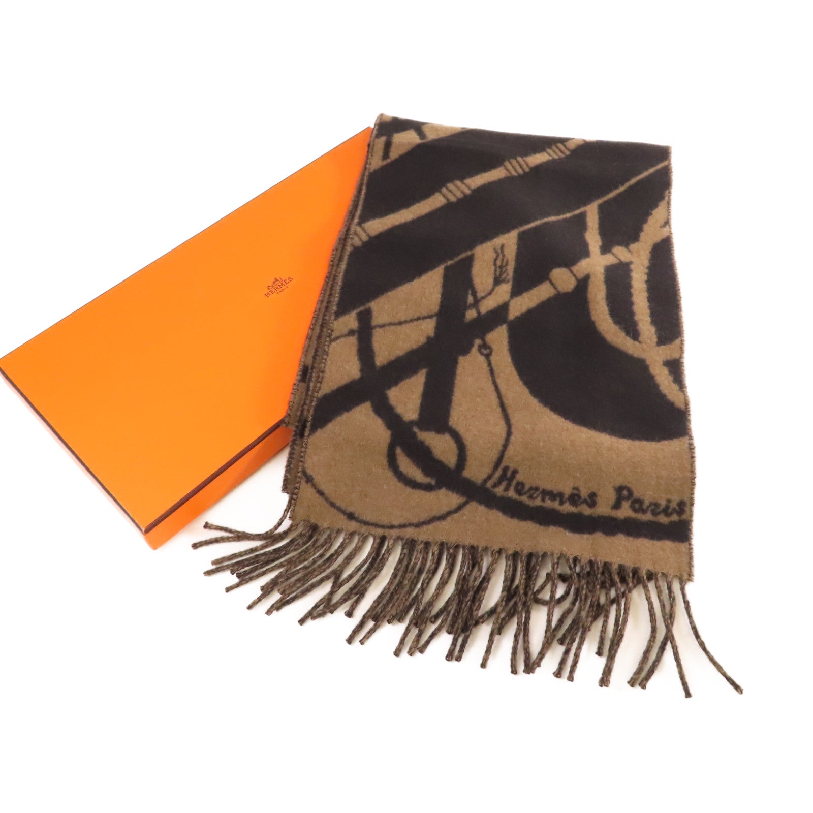 HERMES 【激減優惠】羊絨Scarf圍巾Noir黑色/Etoupe啡色