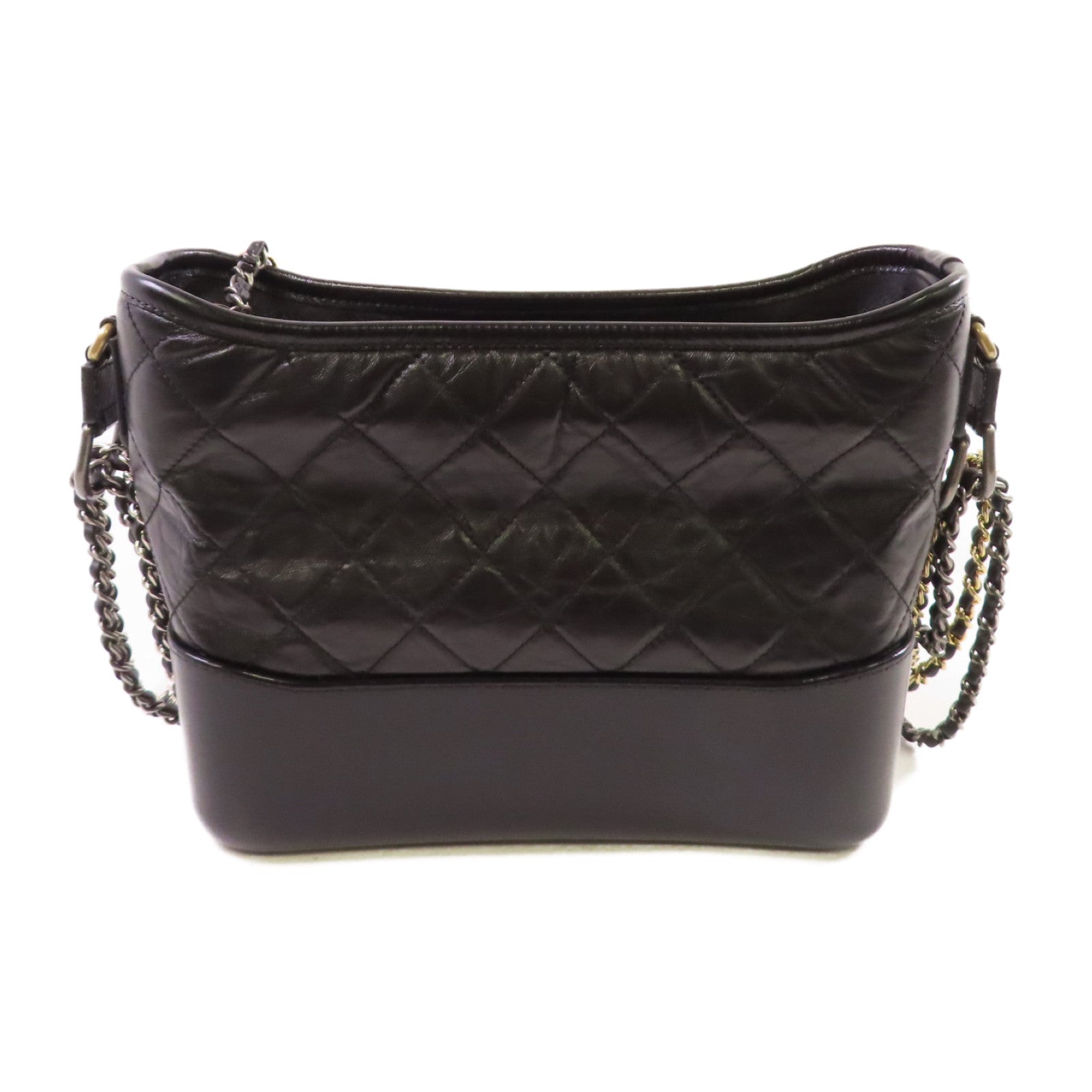 CHANEL 菱格牛皮皮革Gabrielle MM Chain Shoulder Bag金扣鏈帶肩背袋黑色